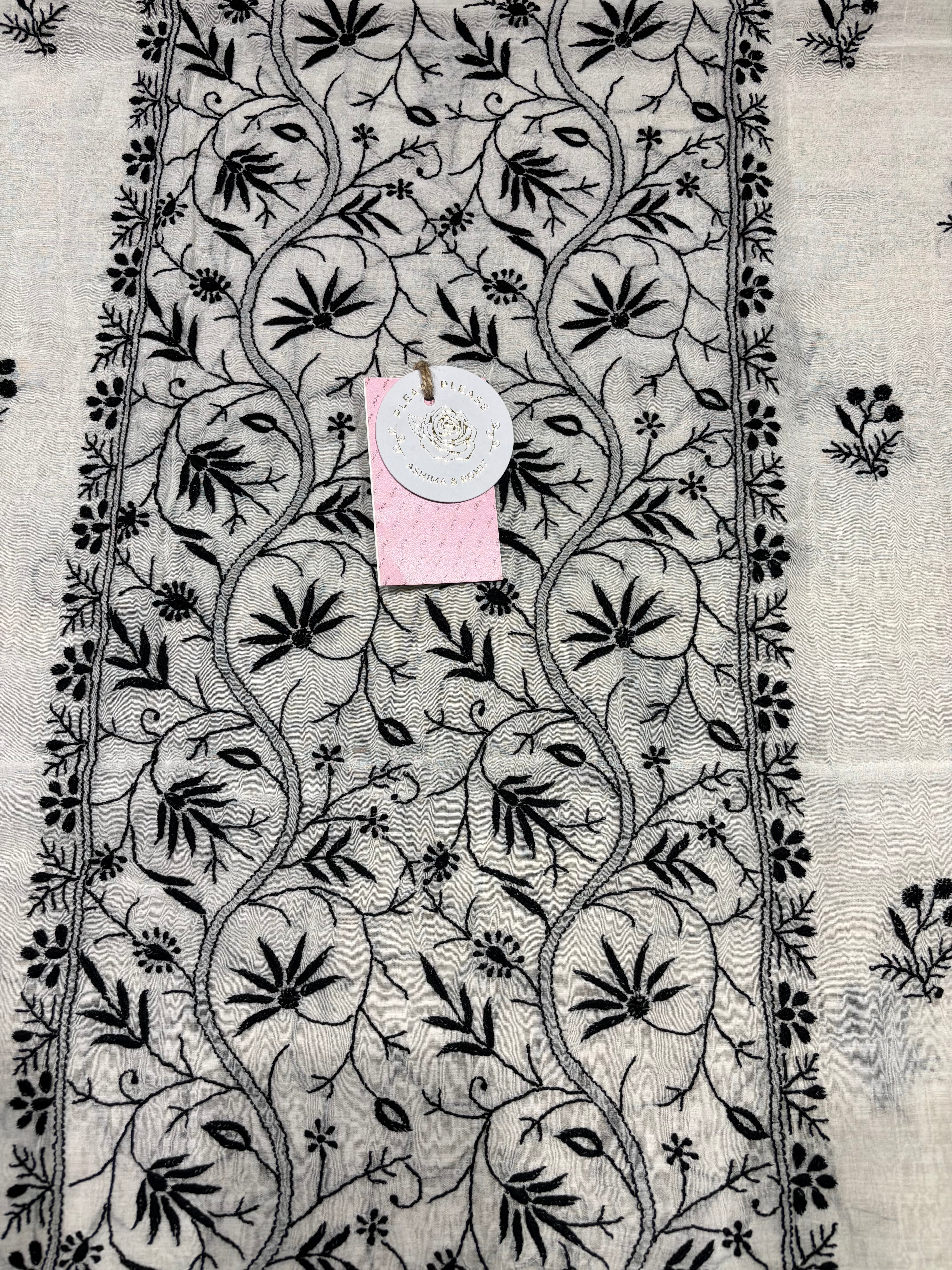 Dyeable Chanderi Mul Chikankari Kurta & Dupatta Fabric