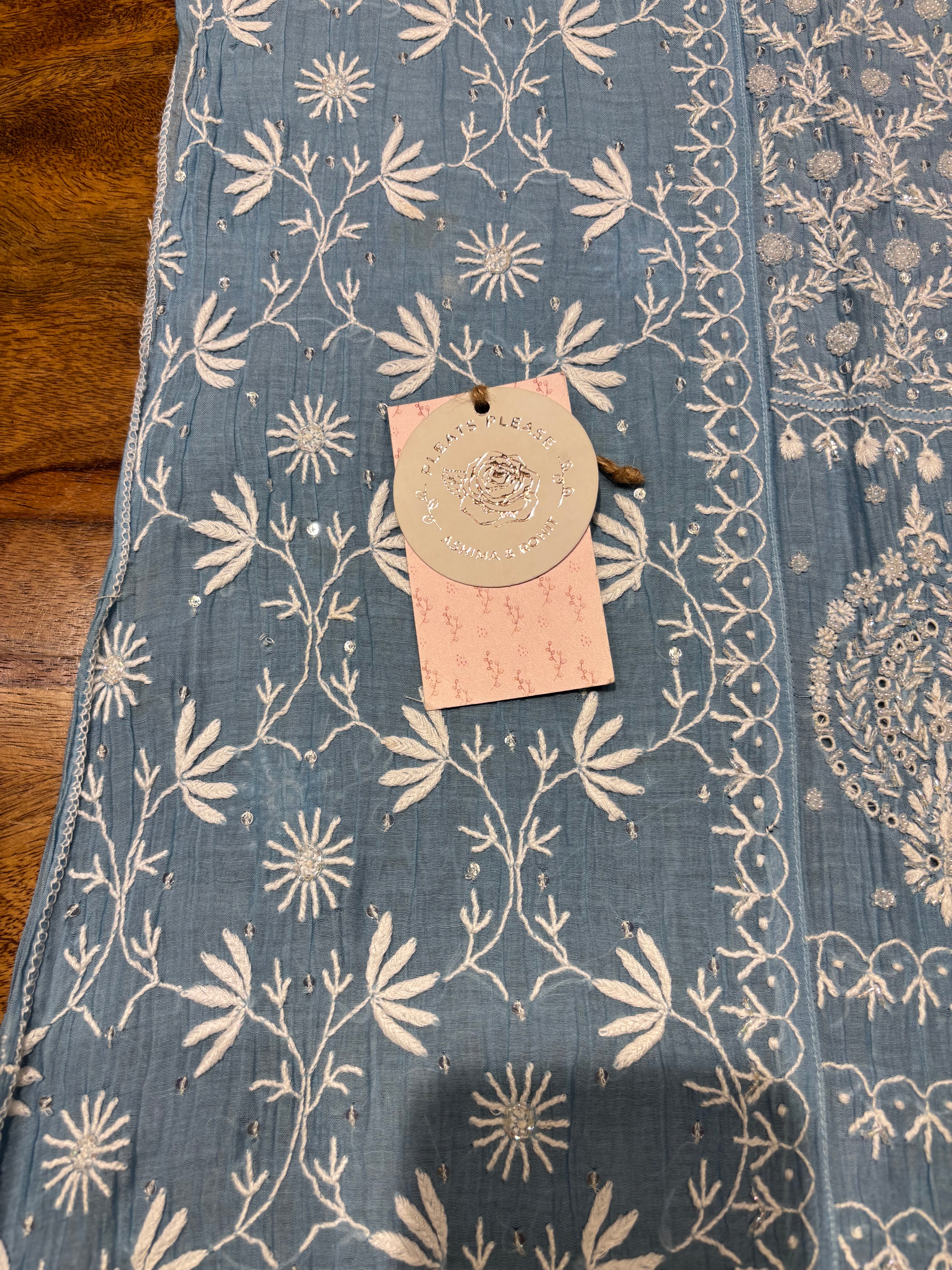 Powder Blue Chanderi Mul Chikankari Kurta & Dupatta Set