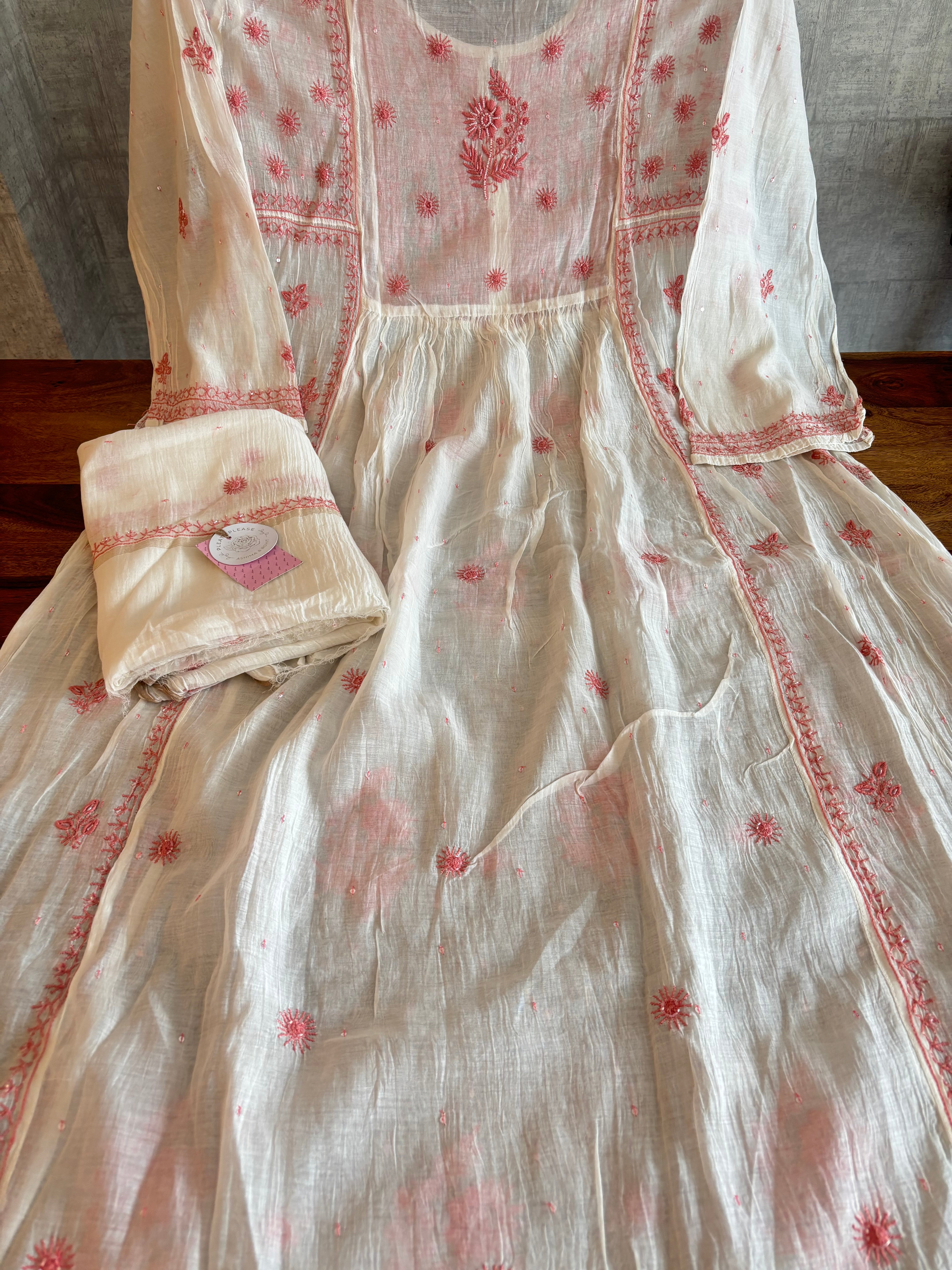 Dyeable Front Tucks Chikankari Kurta & Dupatta