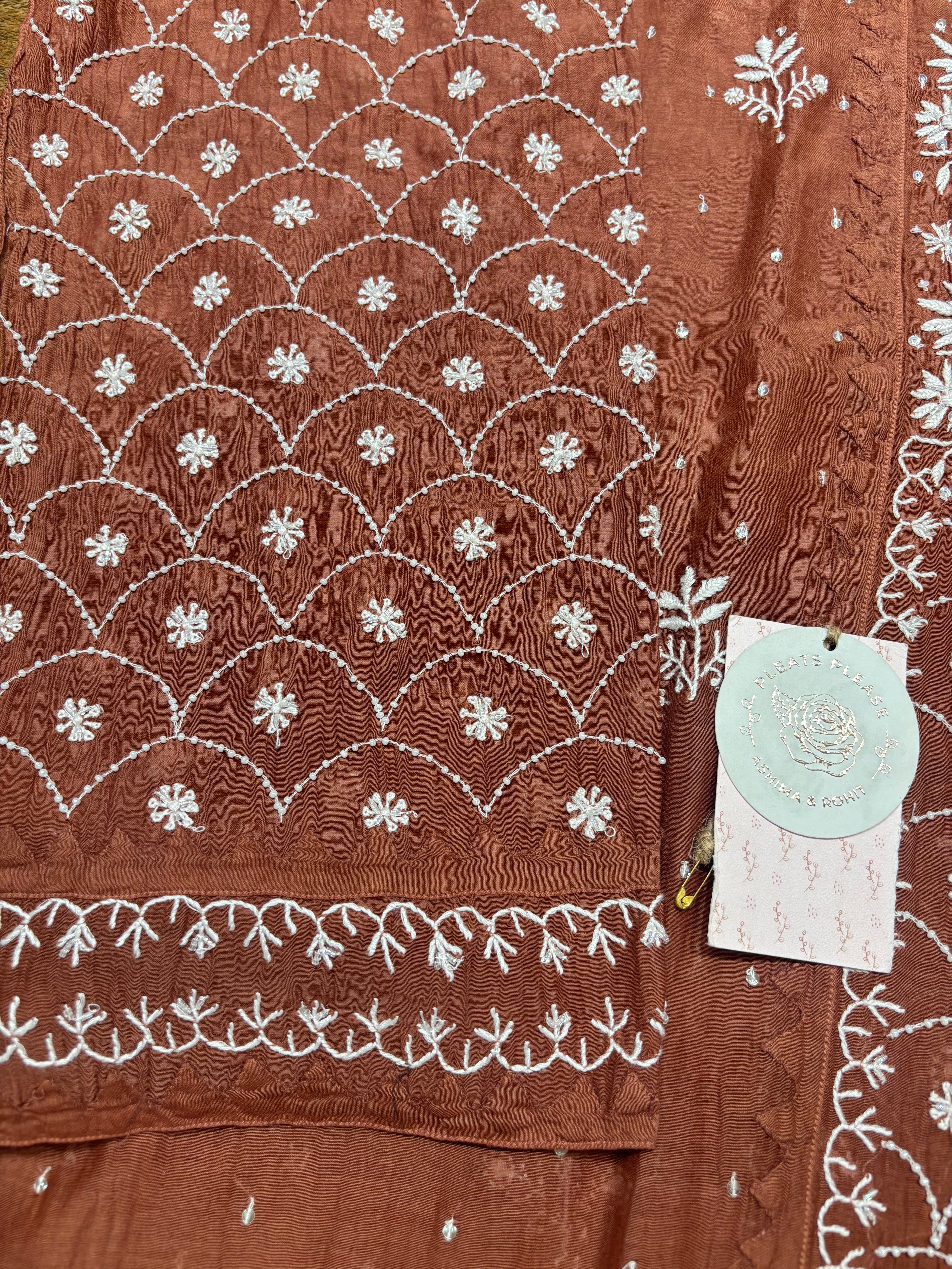 Brown Chanderi Mul Chikankari Kurta & Dupatta Set