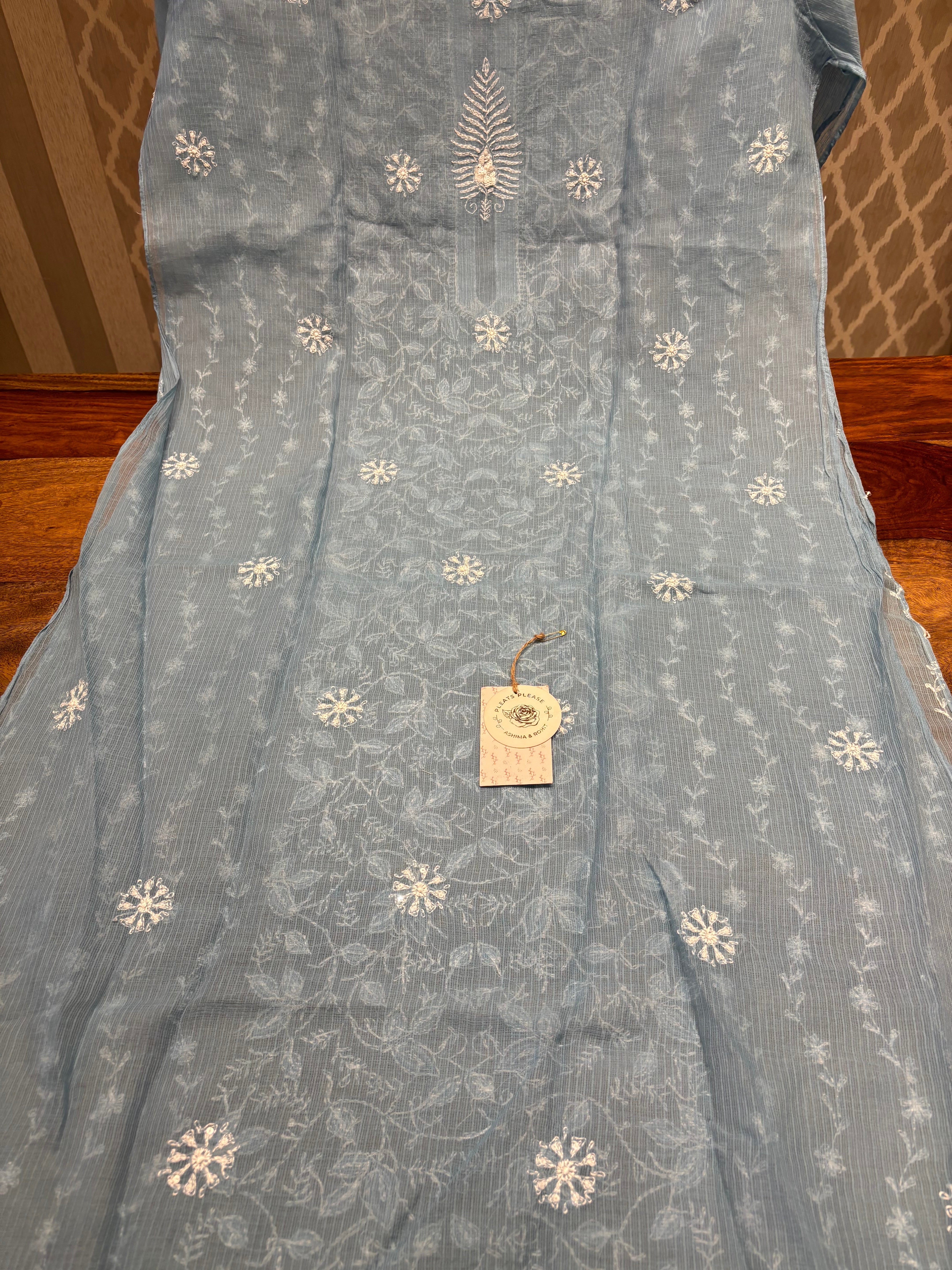 Blue Kota Doria Chikankari Kurta And Dupatta Set
