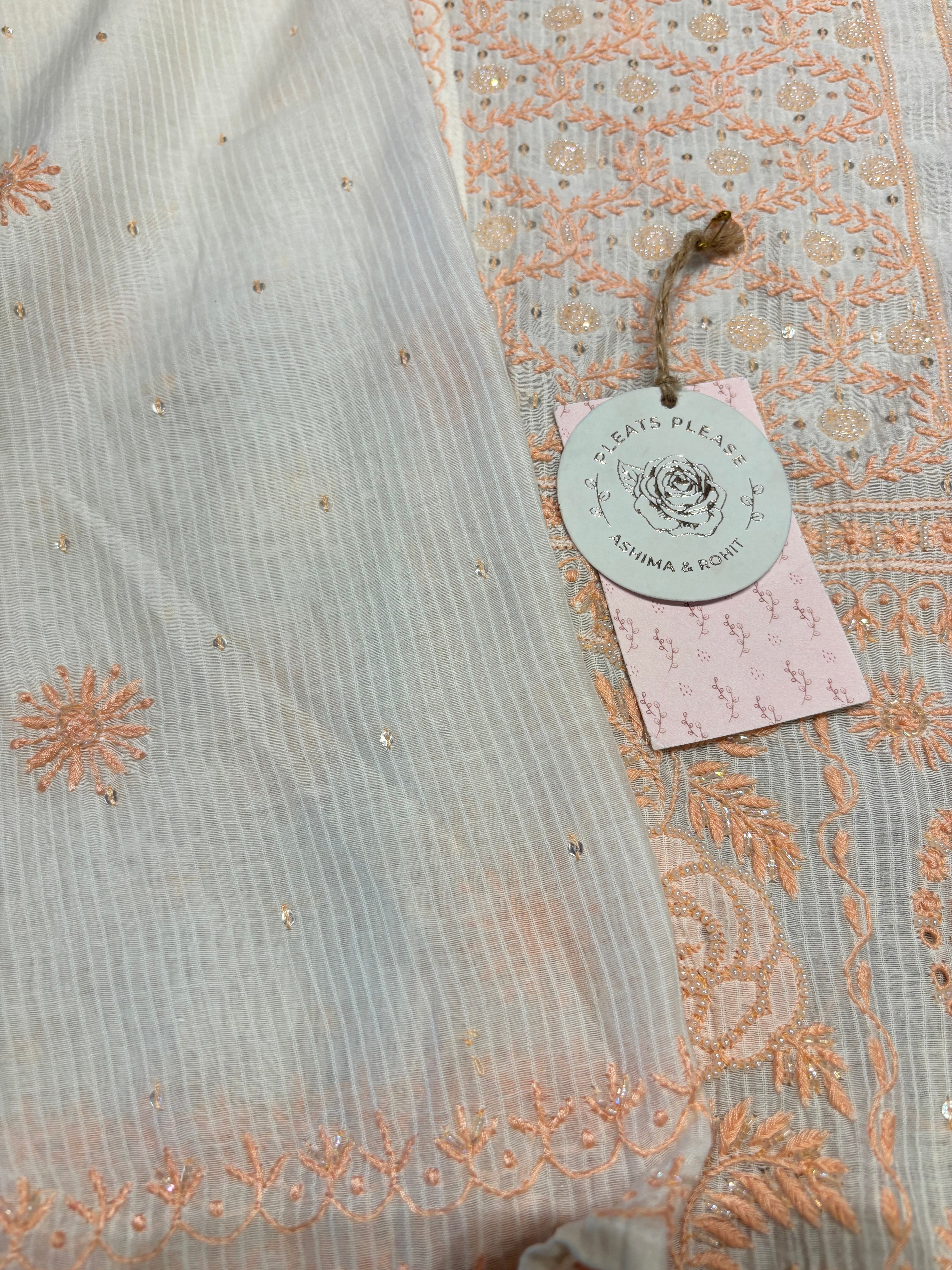 Dyeable Chanderi Maheshwari Chikankari Kurta And Dupatta Set