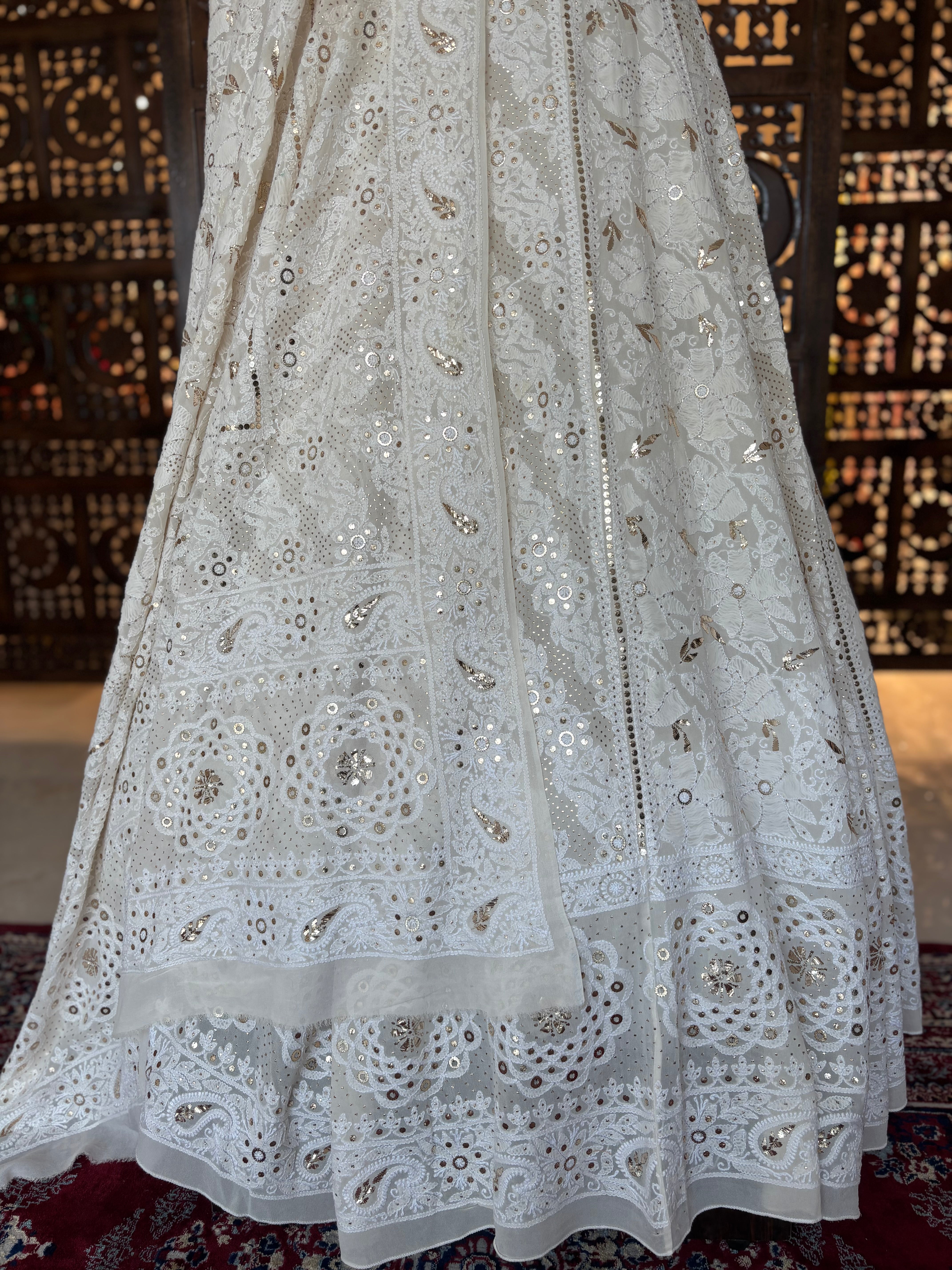 Dyeable Pure & Premium Georgette Mukaish Chikankari Lehenga - Pleats PleaseChikankari