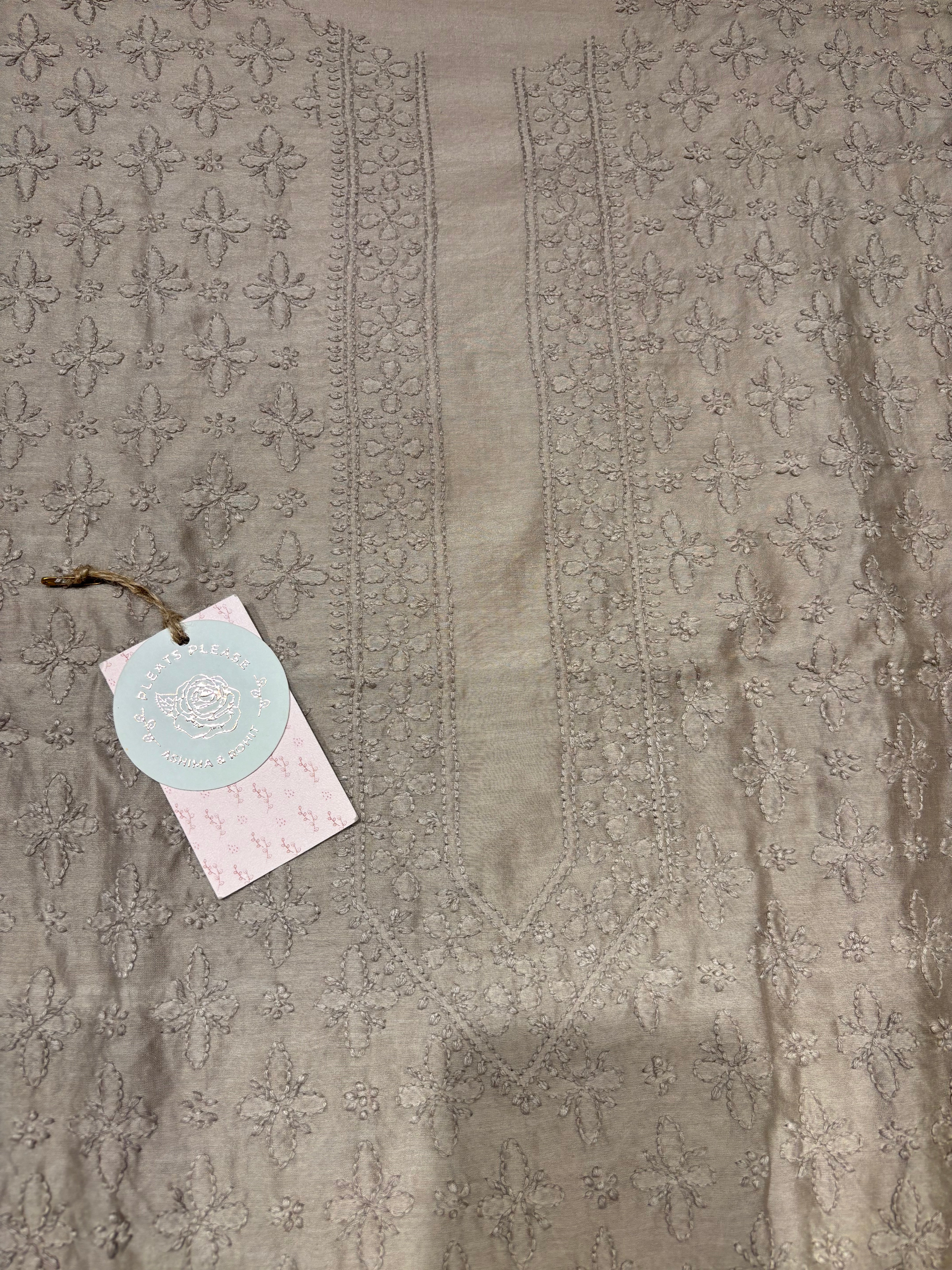 Plaza Taupe Chanderi Silk Chikankari Men's Kurta Fabric