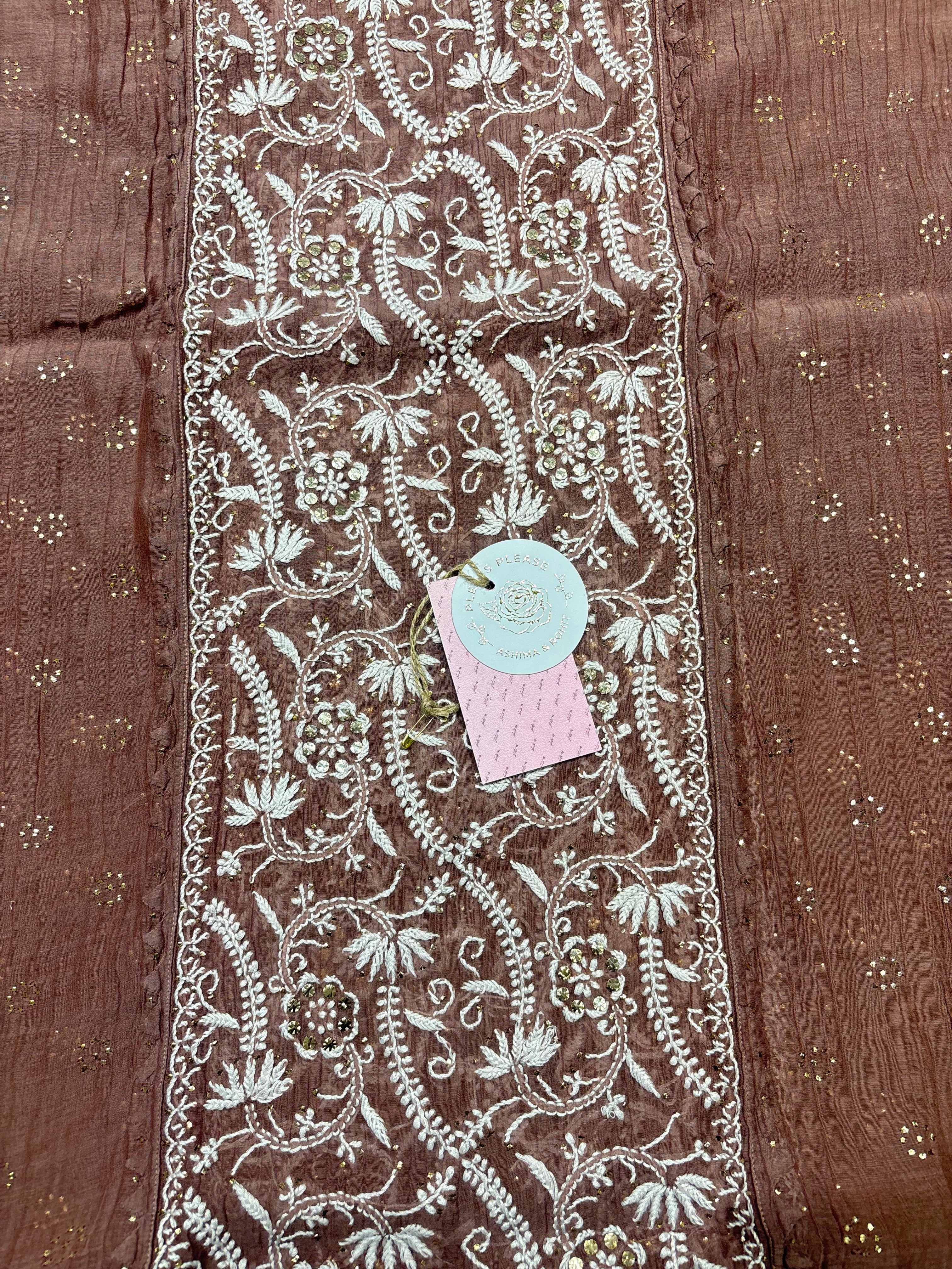 Rosewood Chanderi Mul Chikankari Kurta & Dupatta Set