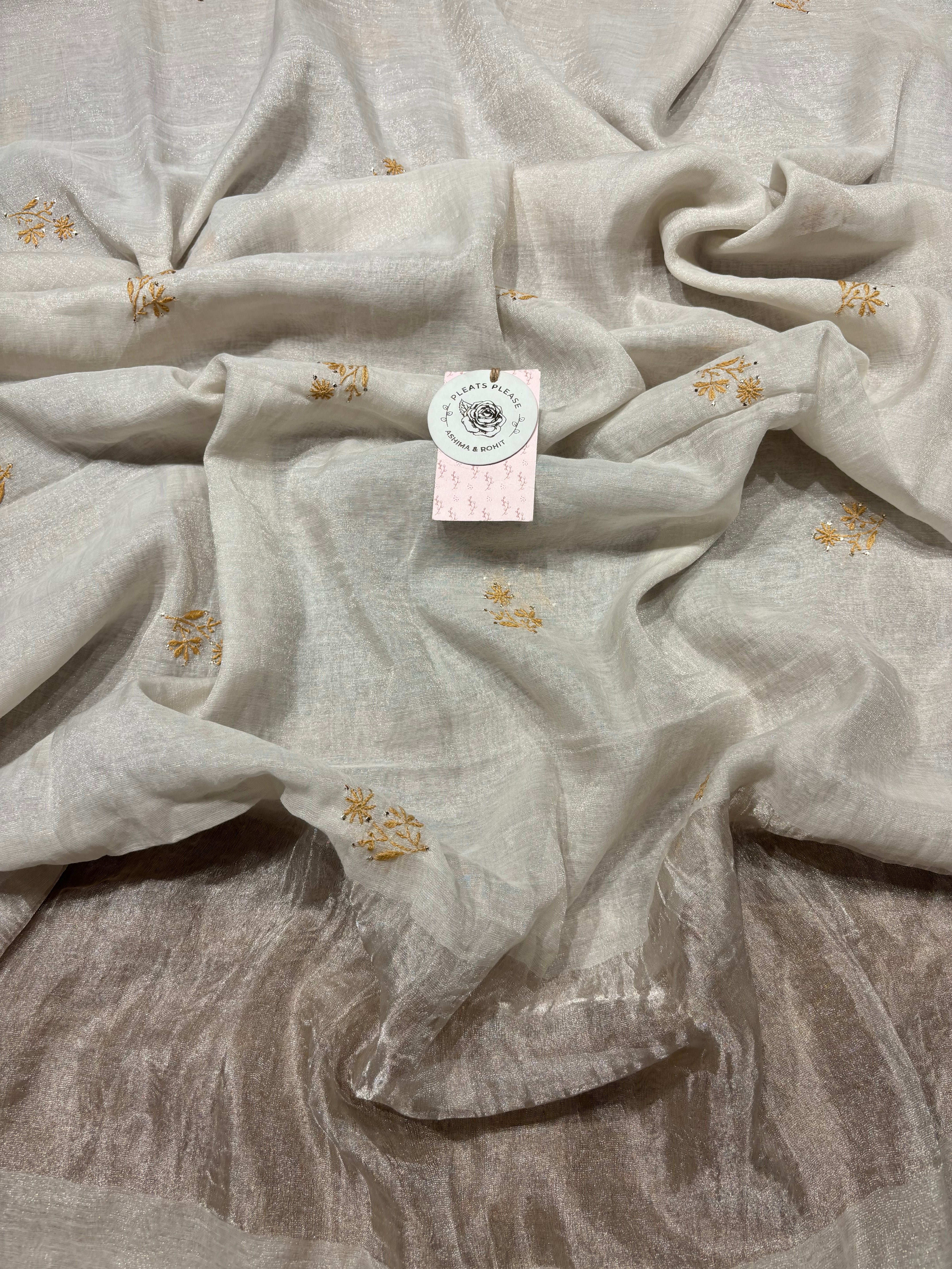 Dyeable Silver Pure And Premium Tissue Chikankari Kurta And Dupatta Set