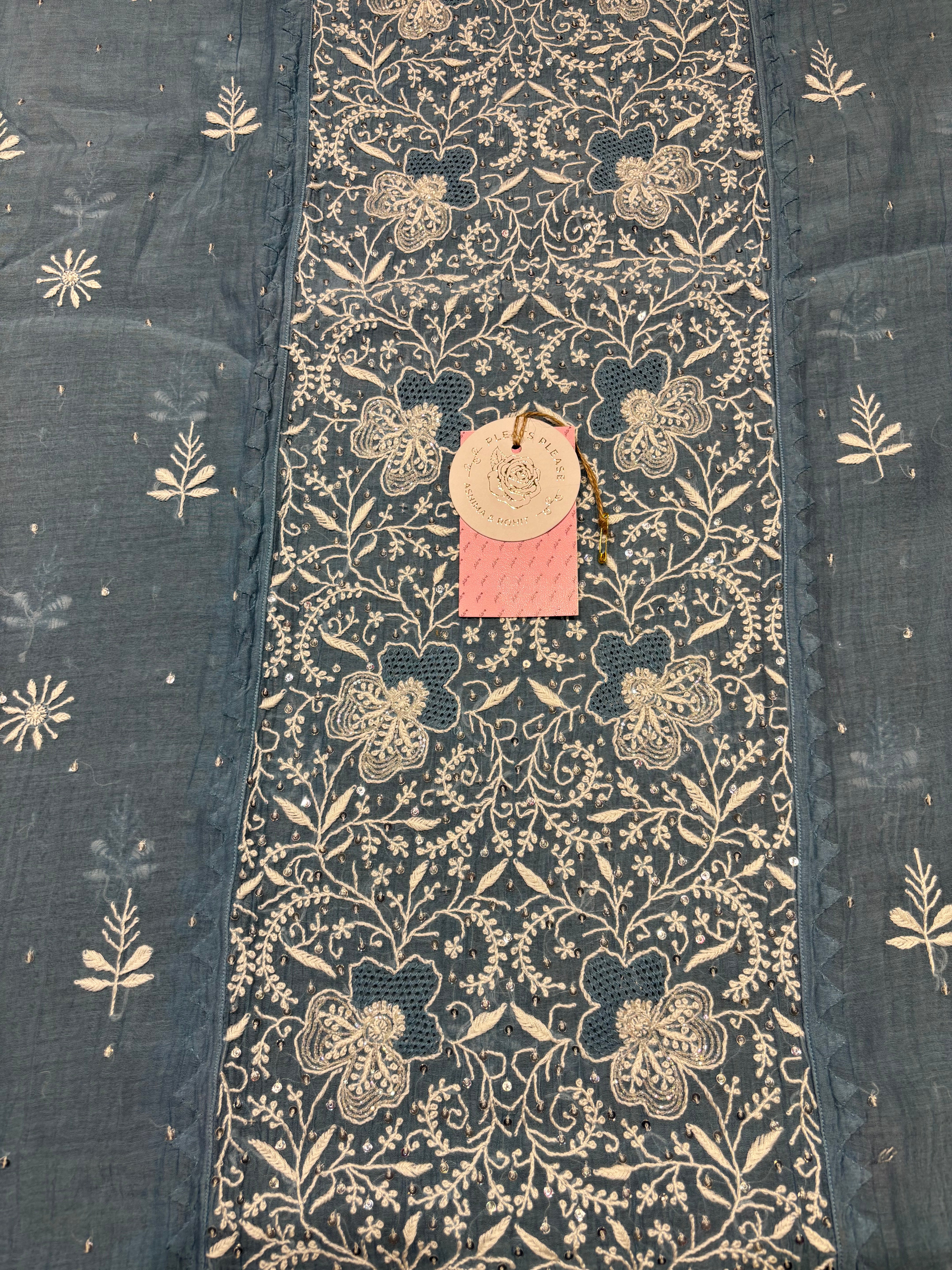 Teapot Blue Chanderi Mul Chikankari Kurta & Dupatta Set