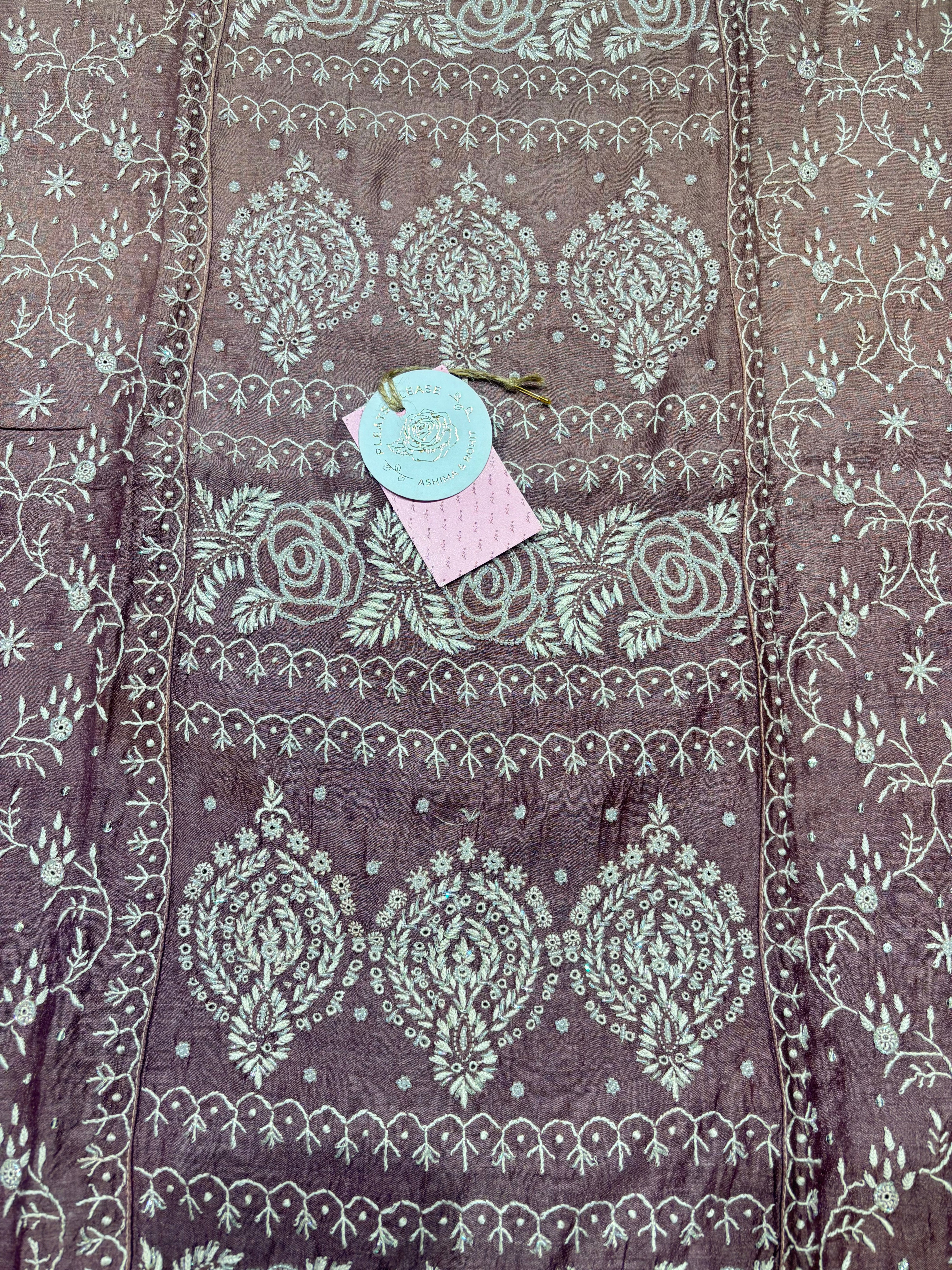 Aubergine Ombre Pure & Premium Monga Silk Chikankari Kurta & Dupatta Set