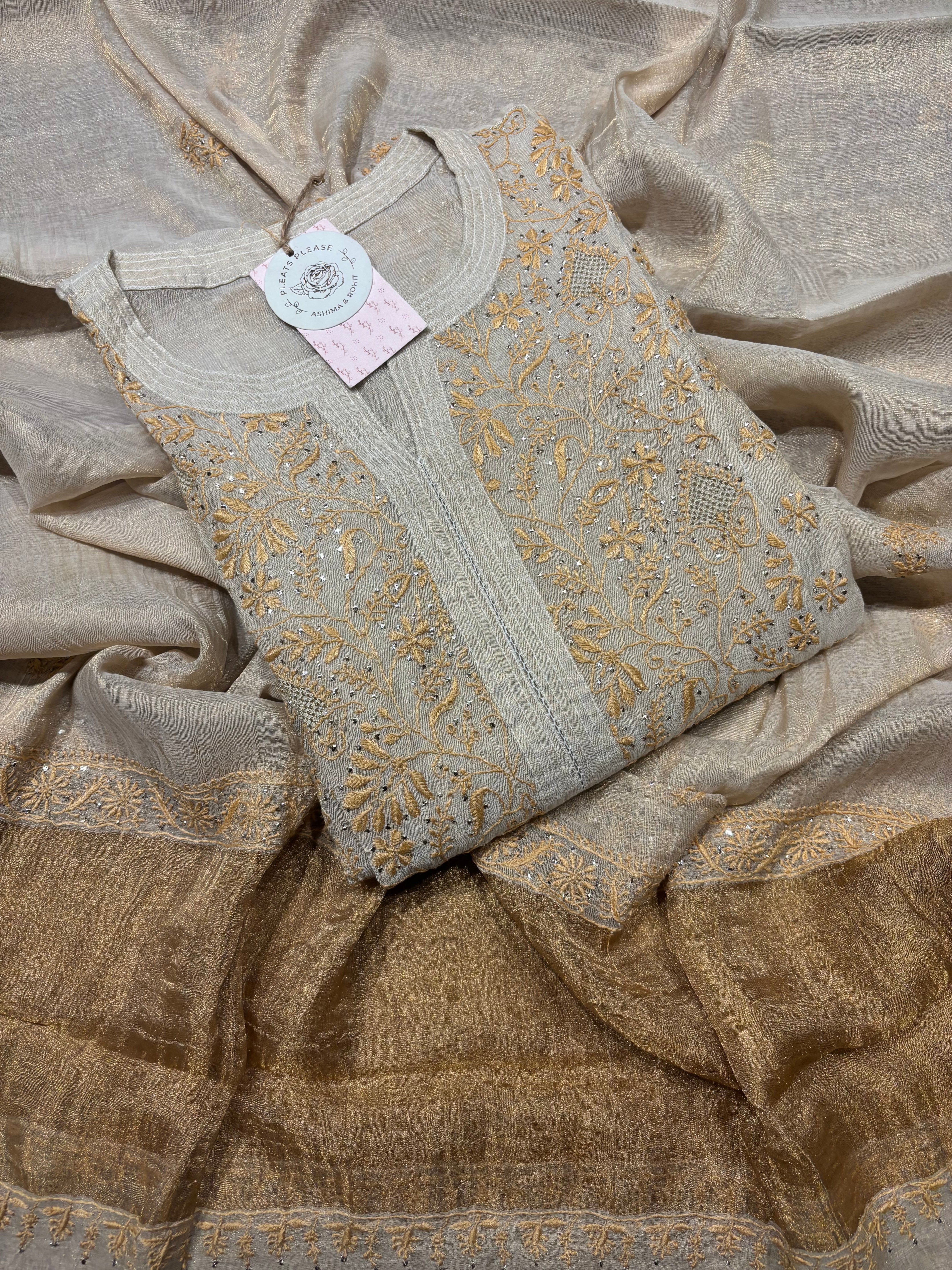 Dyeable Pure and Premium Tissue Chikankari & Mukaish kurta and Dupatta set