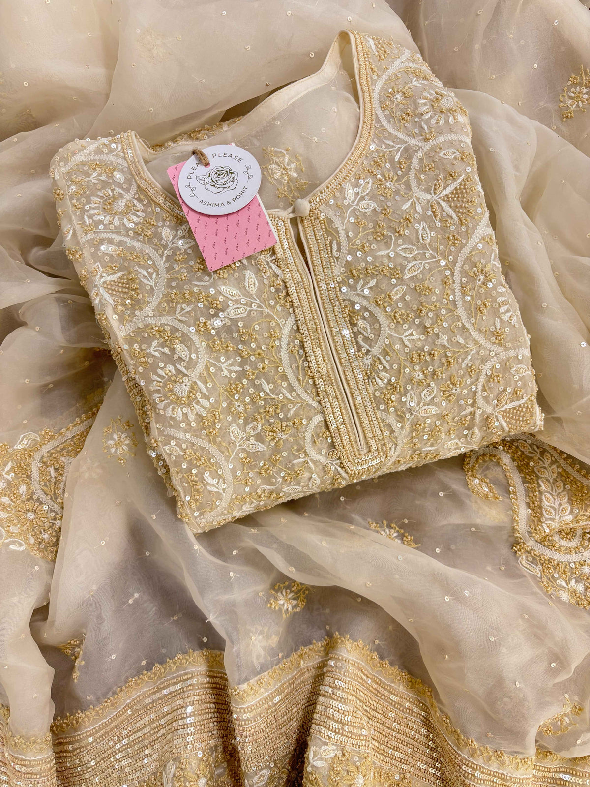 Ivory Pure & Premium Organza Chikankari Anarkali & Dupatta Set