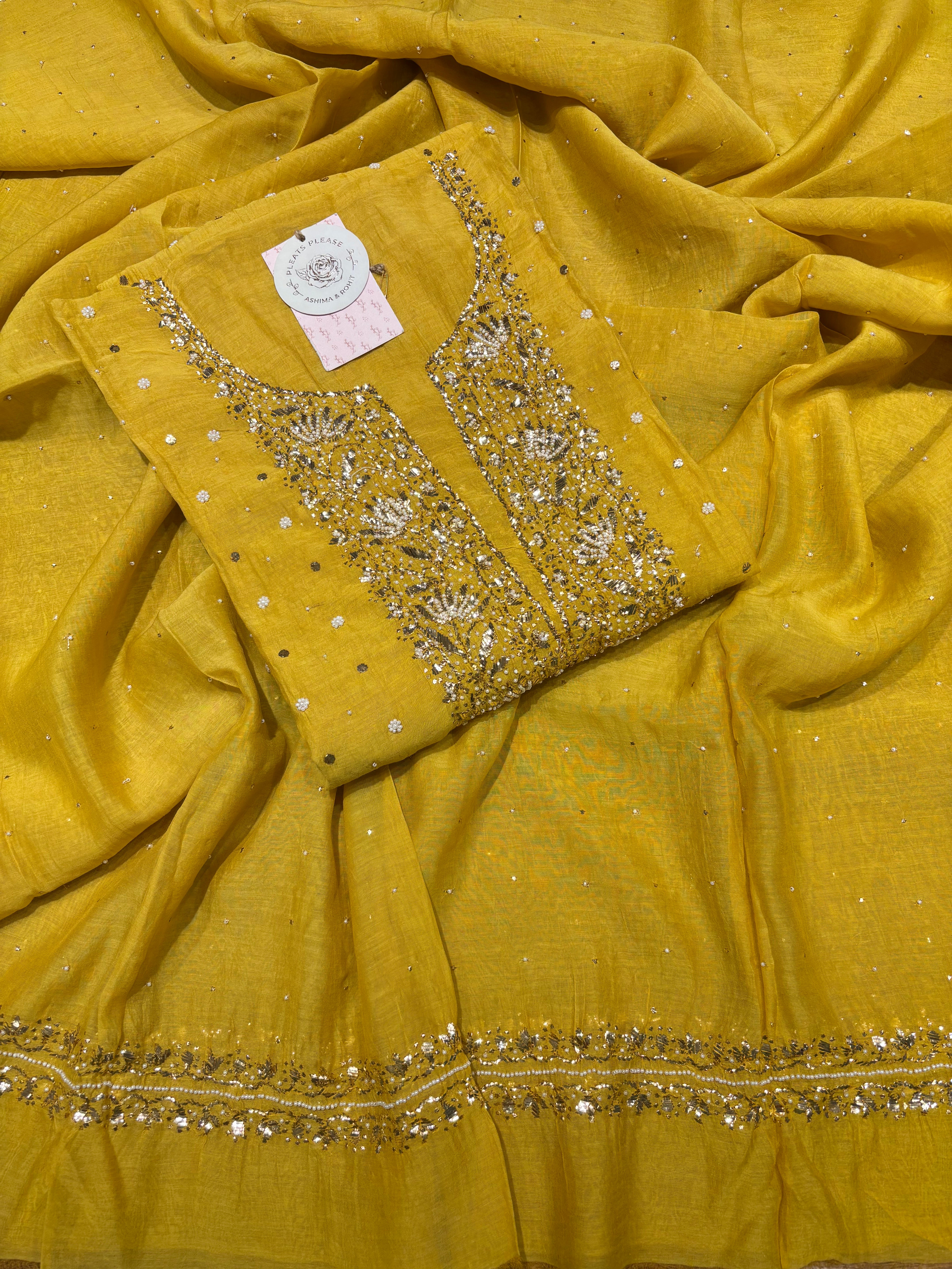 Mustard Yellow Chanderi Mul Mukaish Kurta & Dupatta Set