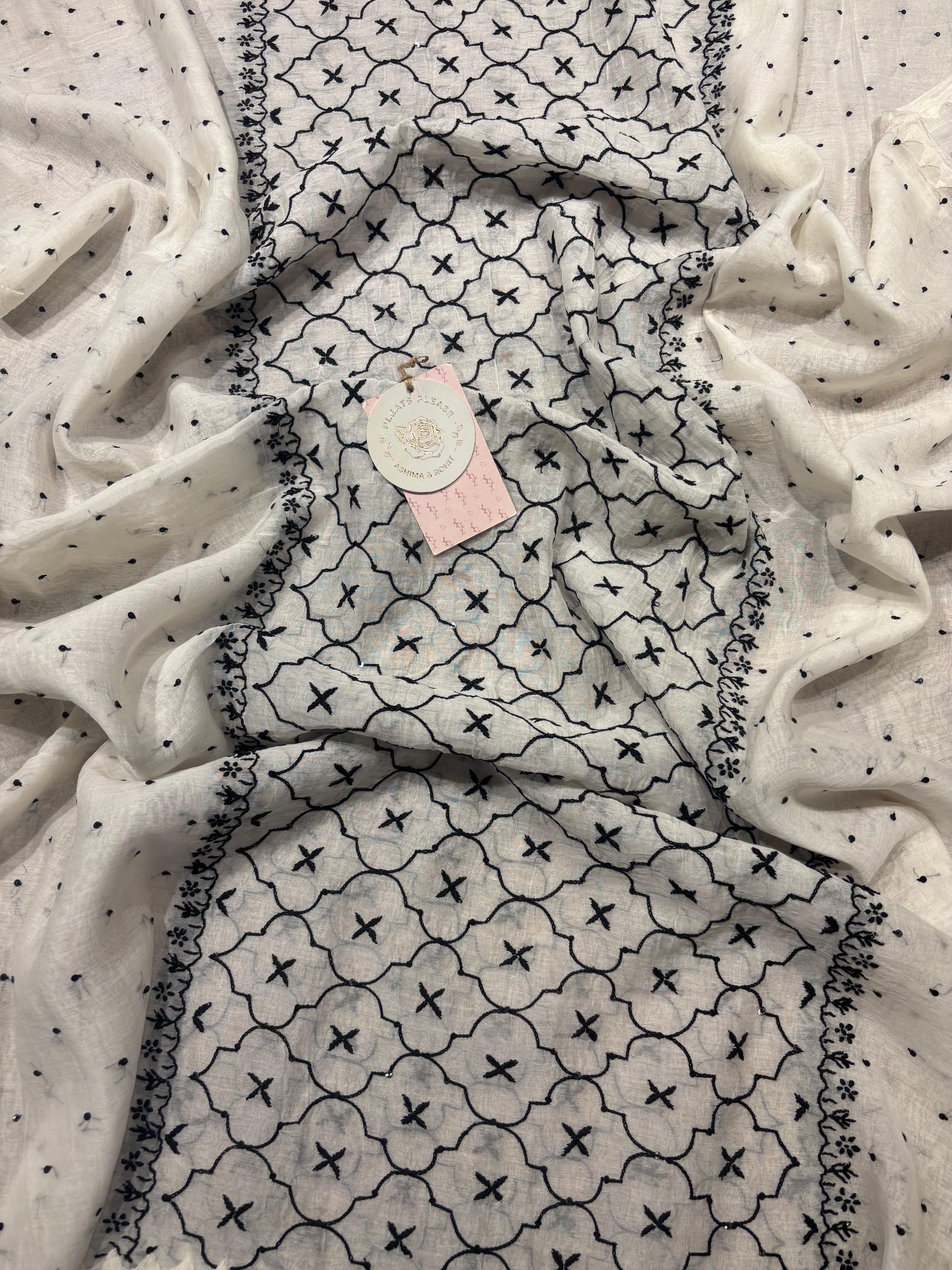 Dyeable Chanderi Mul Chikankari Anarkali and Dupatta set
