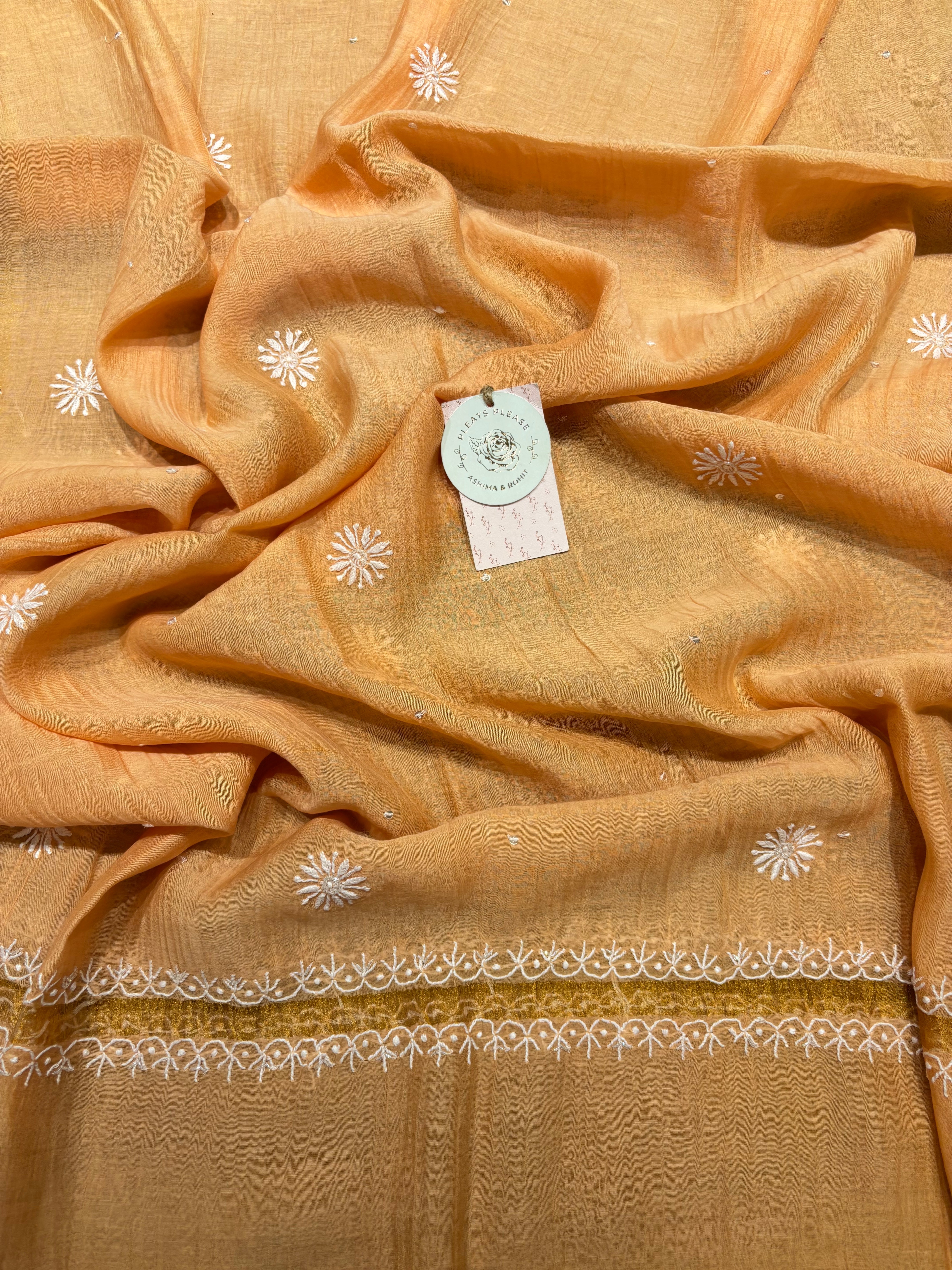 Peach Chanderi Mul Chikankari Kurta and Dupatta Set