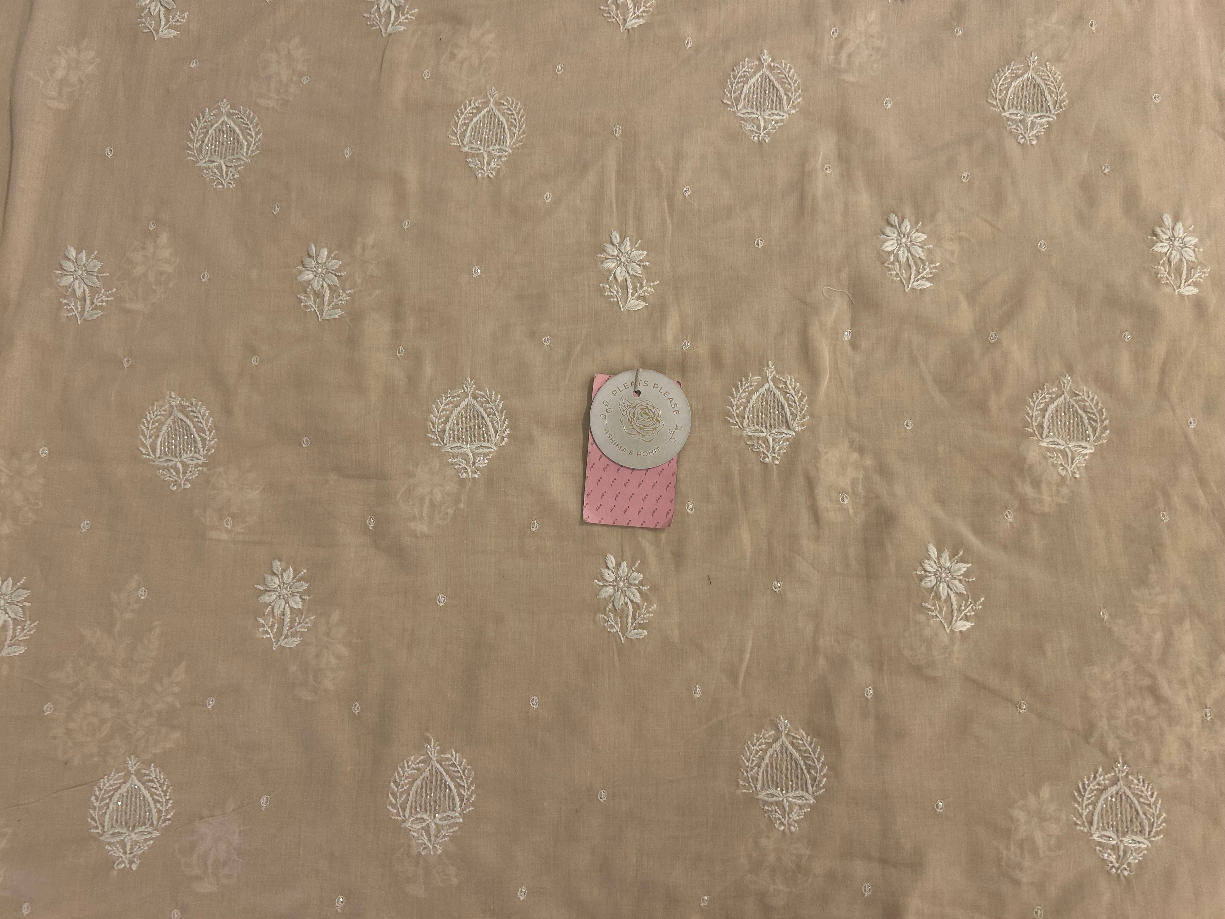 Sand Nude Mulmul Chikankari Kurta - Pleats PleaseChikankari