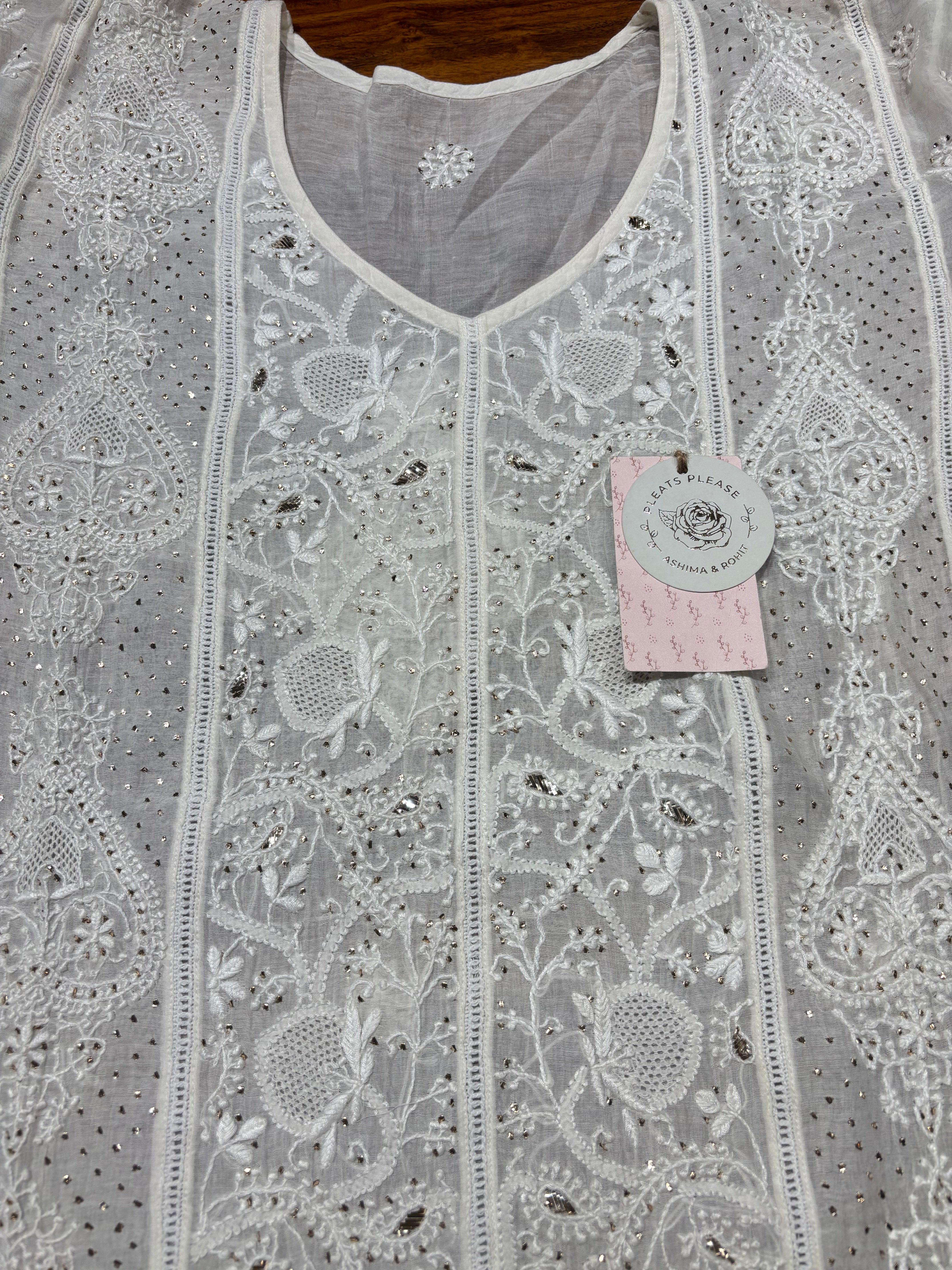 Dyeable Chanderi Mul Chikankari & Mukaish Kurta & Dupatta Set