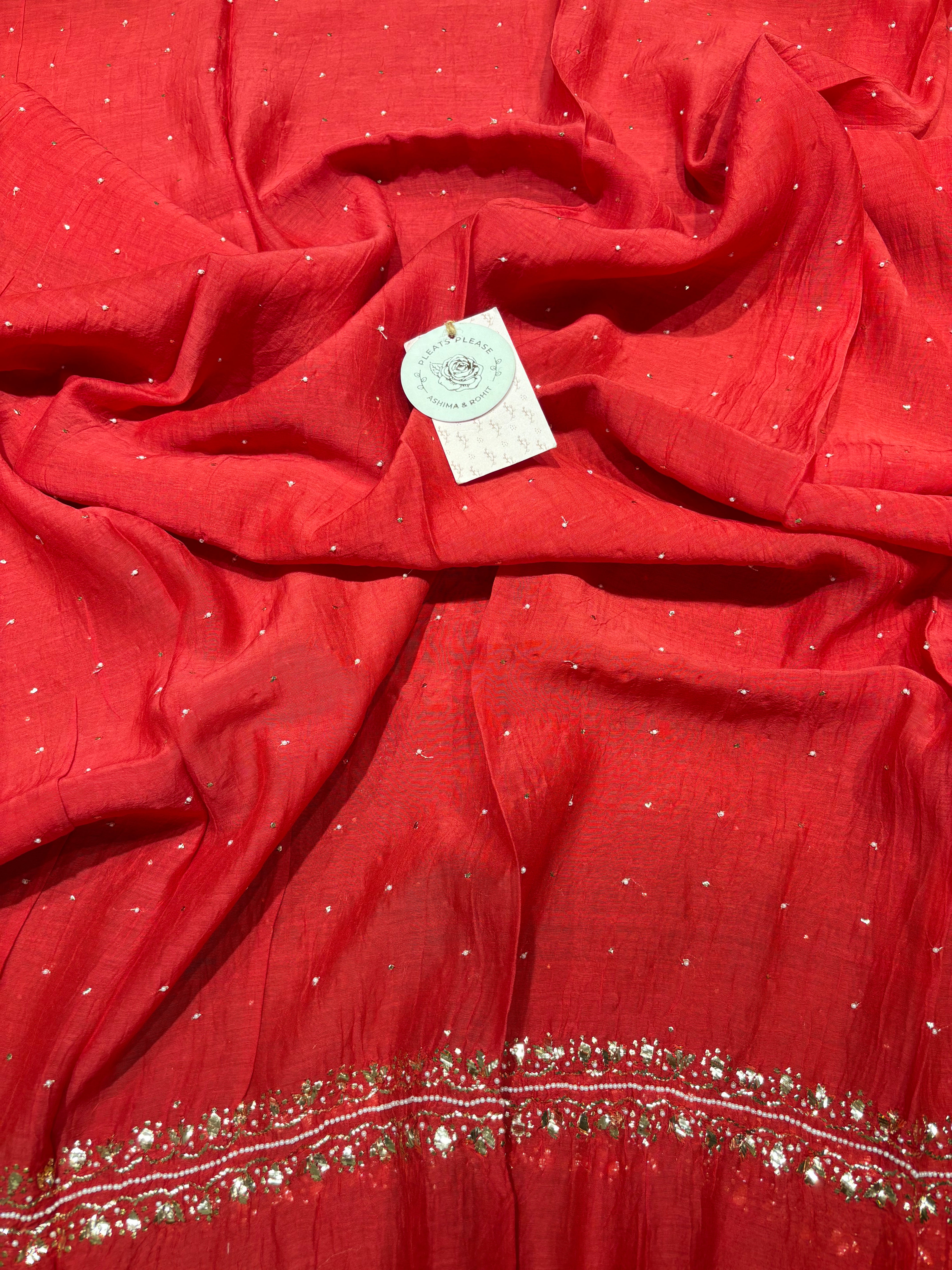 Red Chanderi Mul Mukaish Kurta & Dupatta Set