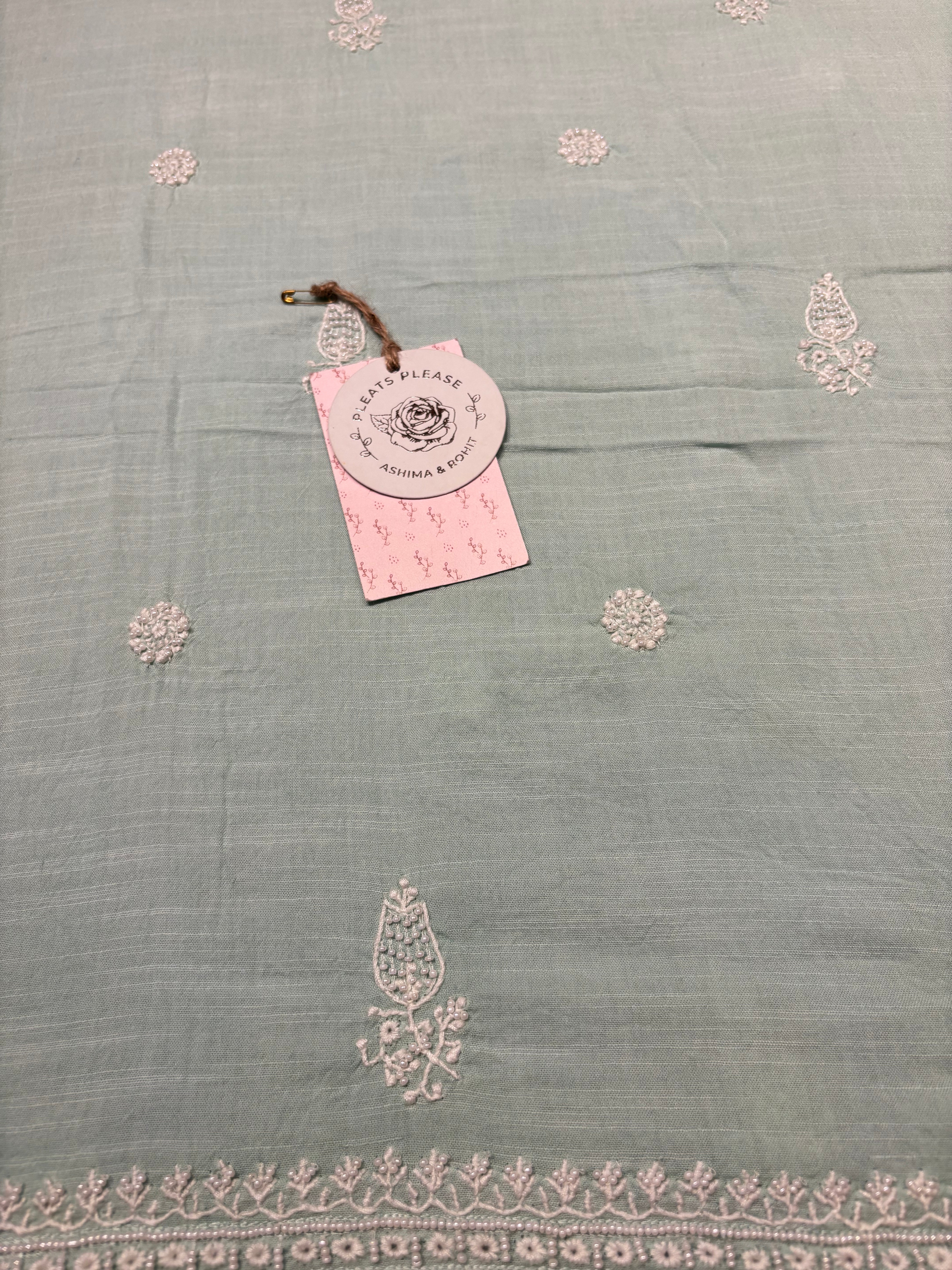 Sea Foam Mulmul Chikankari Men’s Kurta Fabric