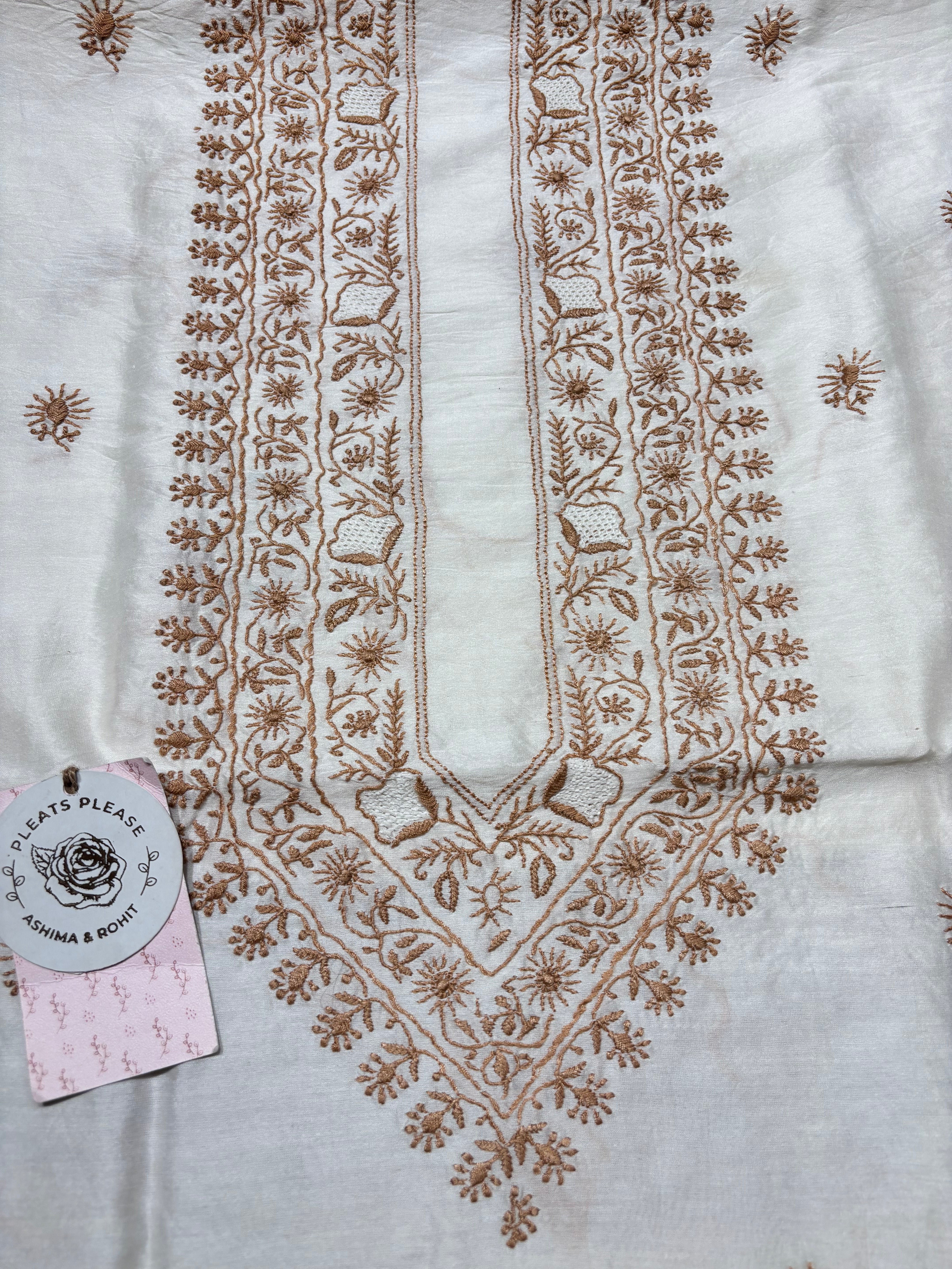 Dyeable Chanderi Silk Chikankari Men’s Kurta