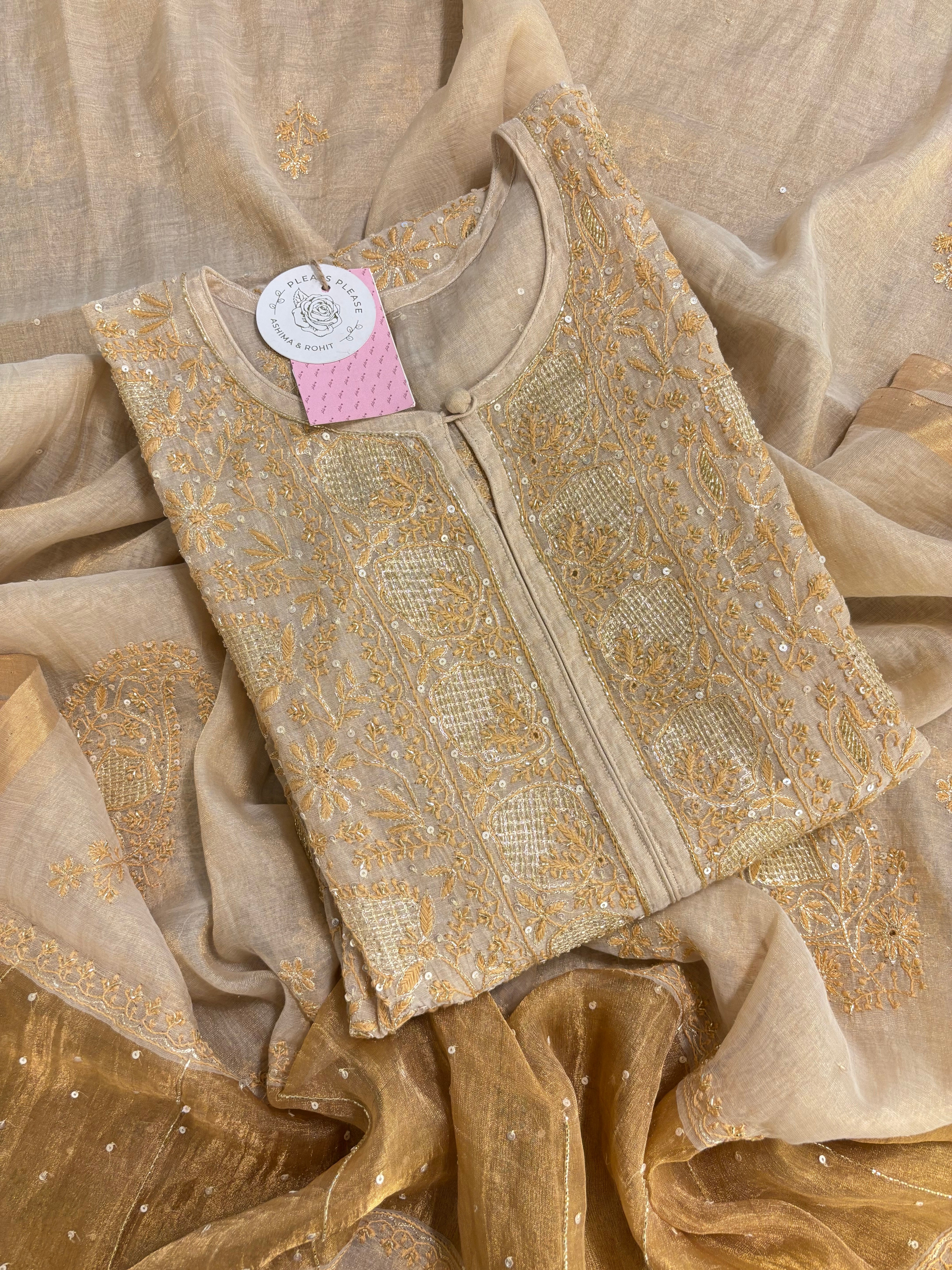 Dyeable Pure & Premium Tissue Chikankari Kurta & Dupatta