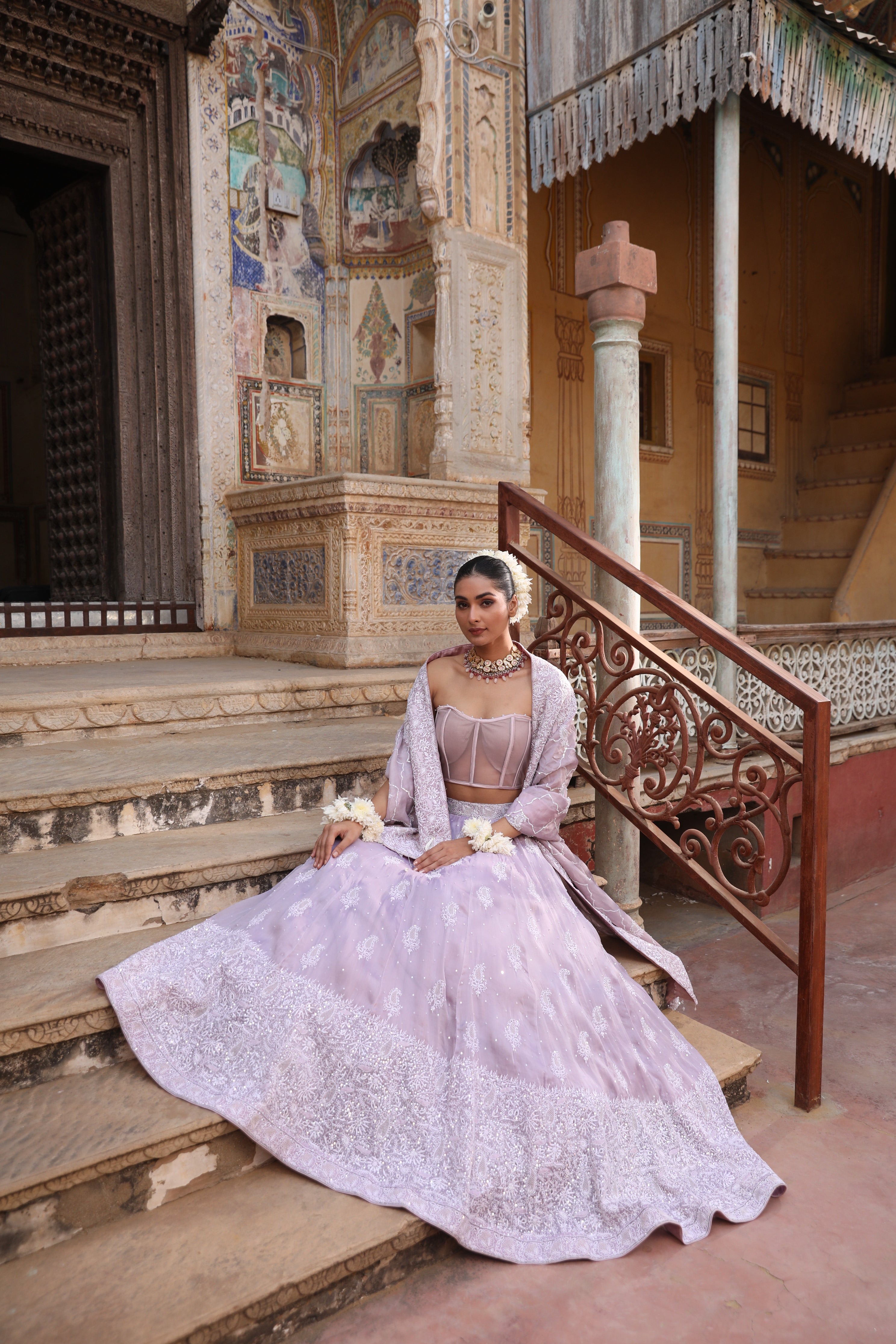 Lavender Latte Pure & Premium Organza Chikankari Lehenga