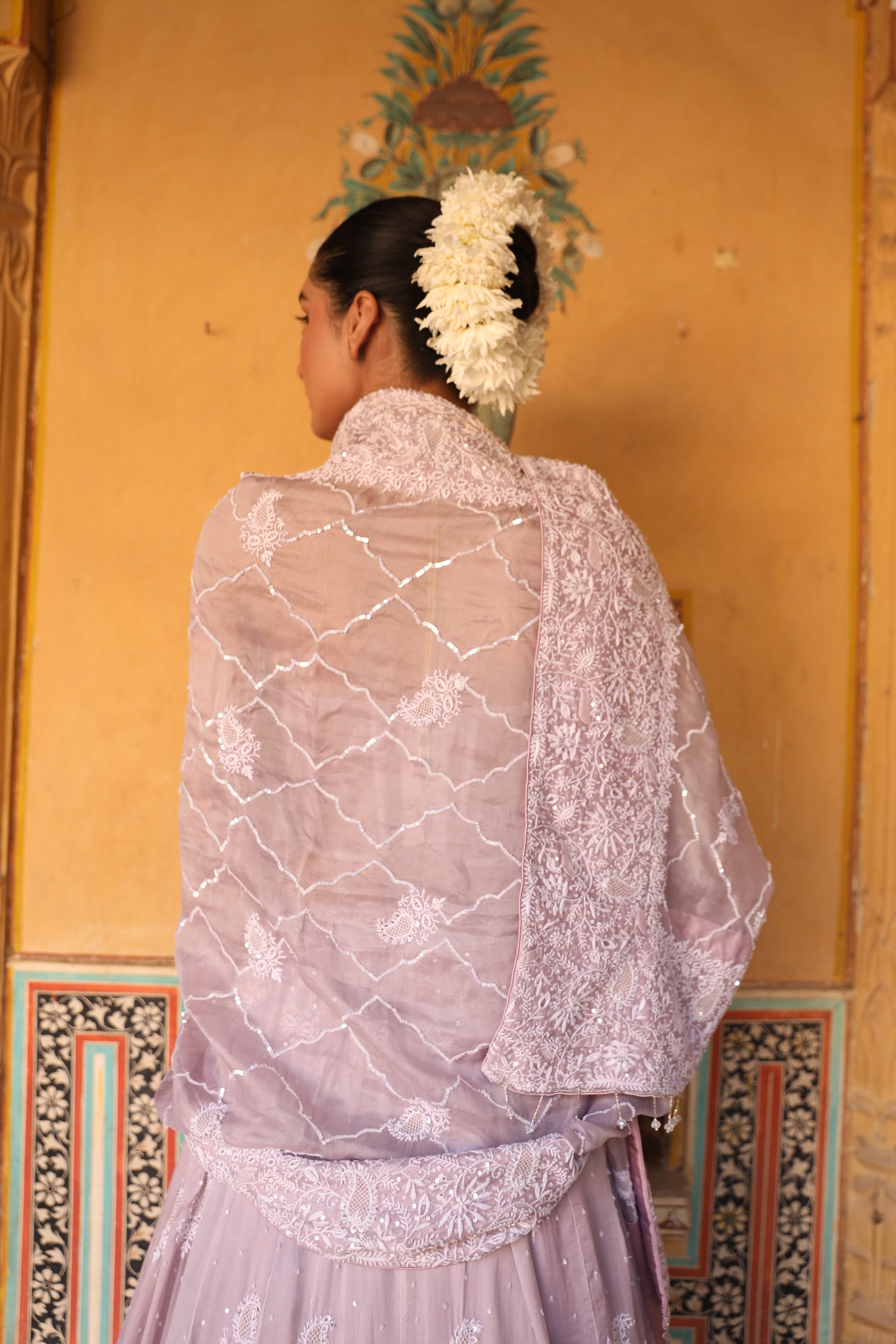 Lavender Latte Pure & Premium Organza Chikankari Lehenga