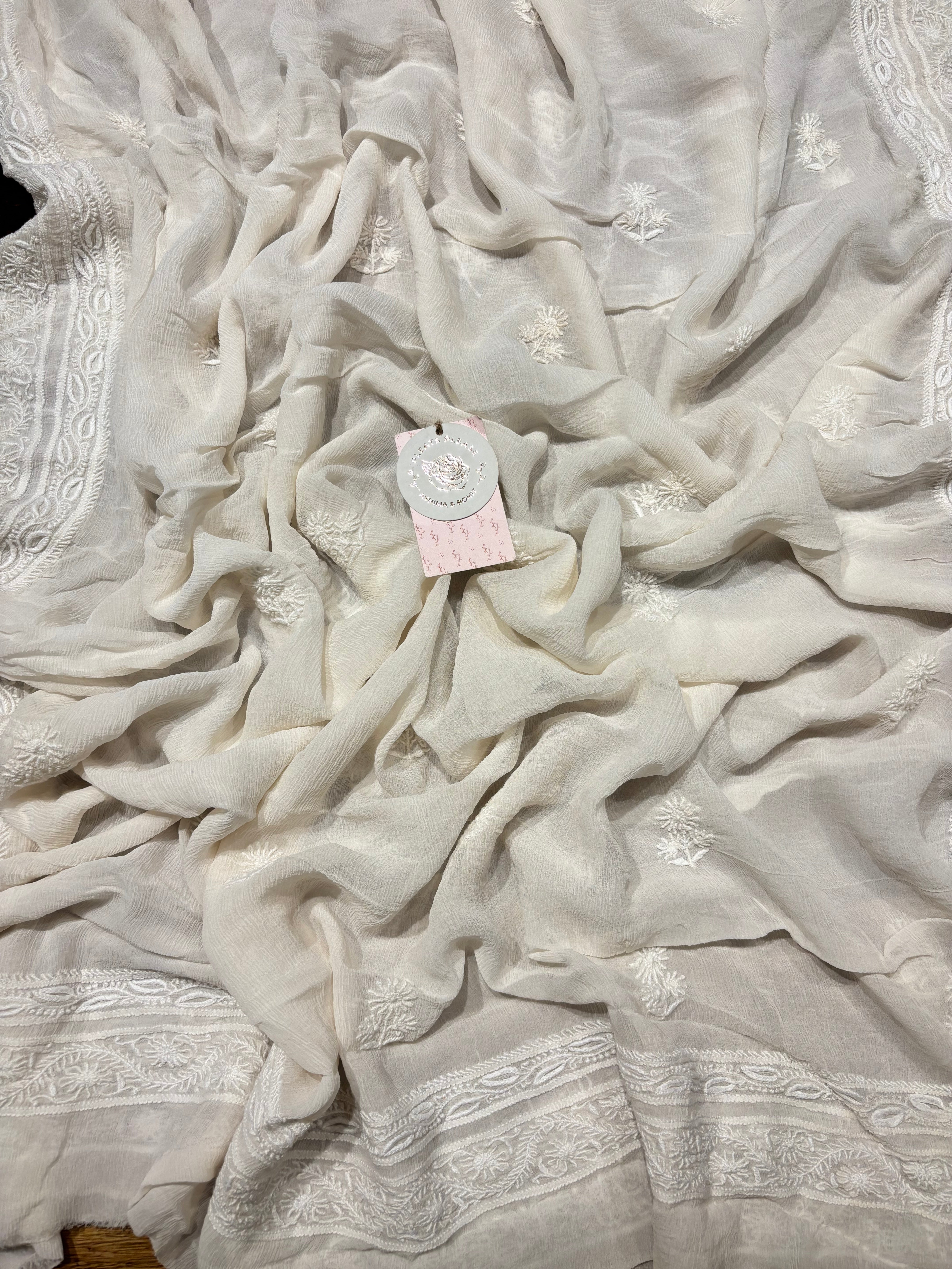 Dyeable Pure & Premium Chiffon Chikankari Front & Back kurta & Dupatta Fabric