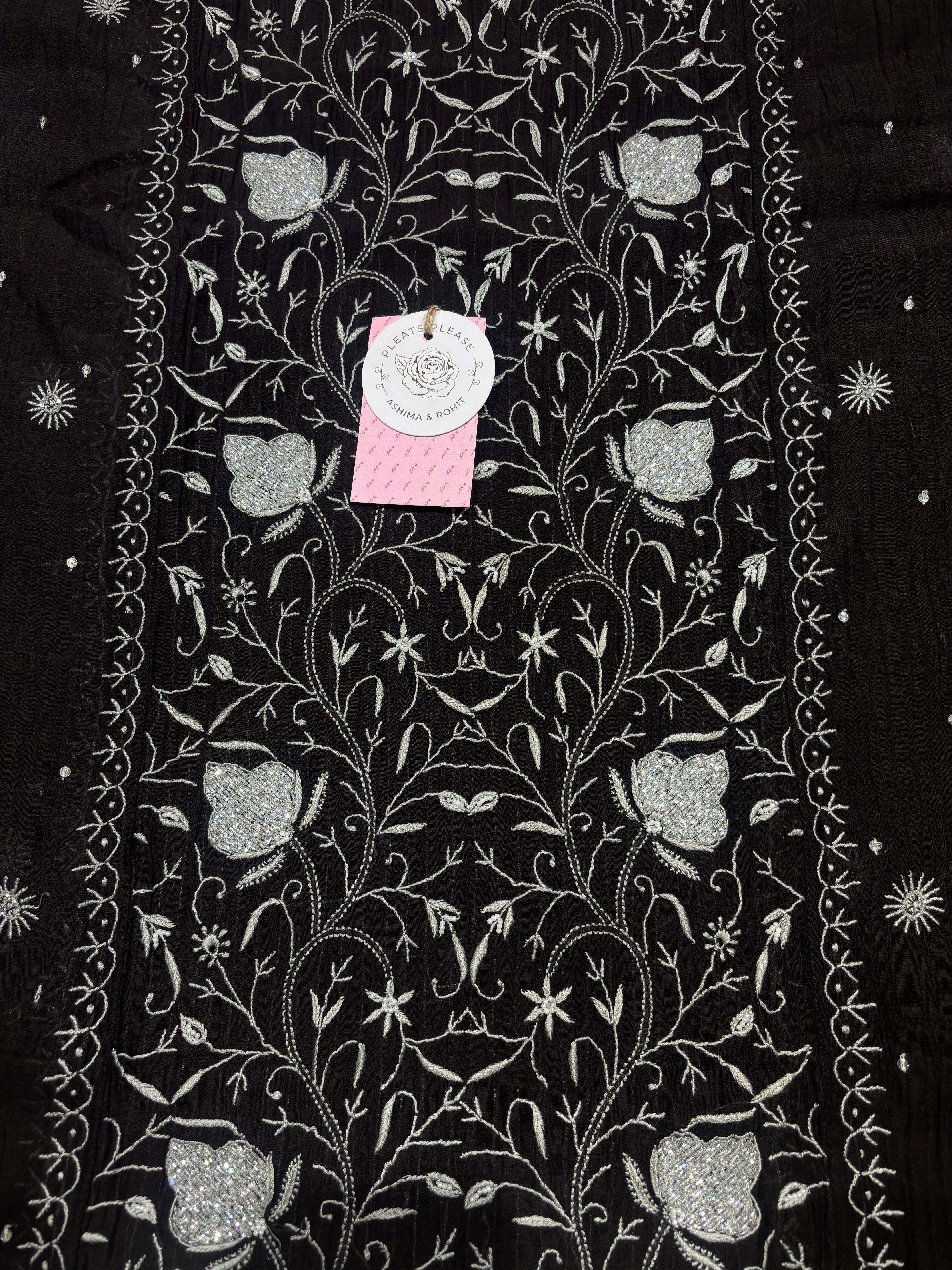 Black Chanderi Mul Chikankari Kurta & Dupatta Set