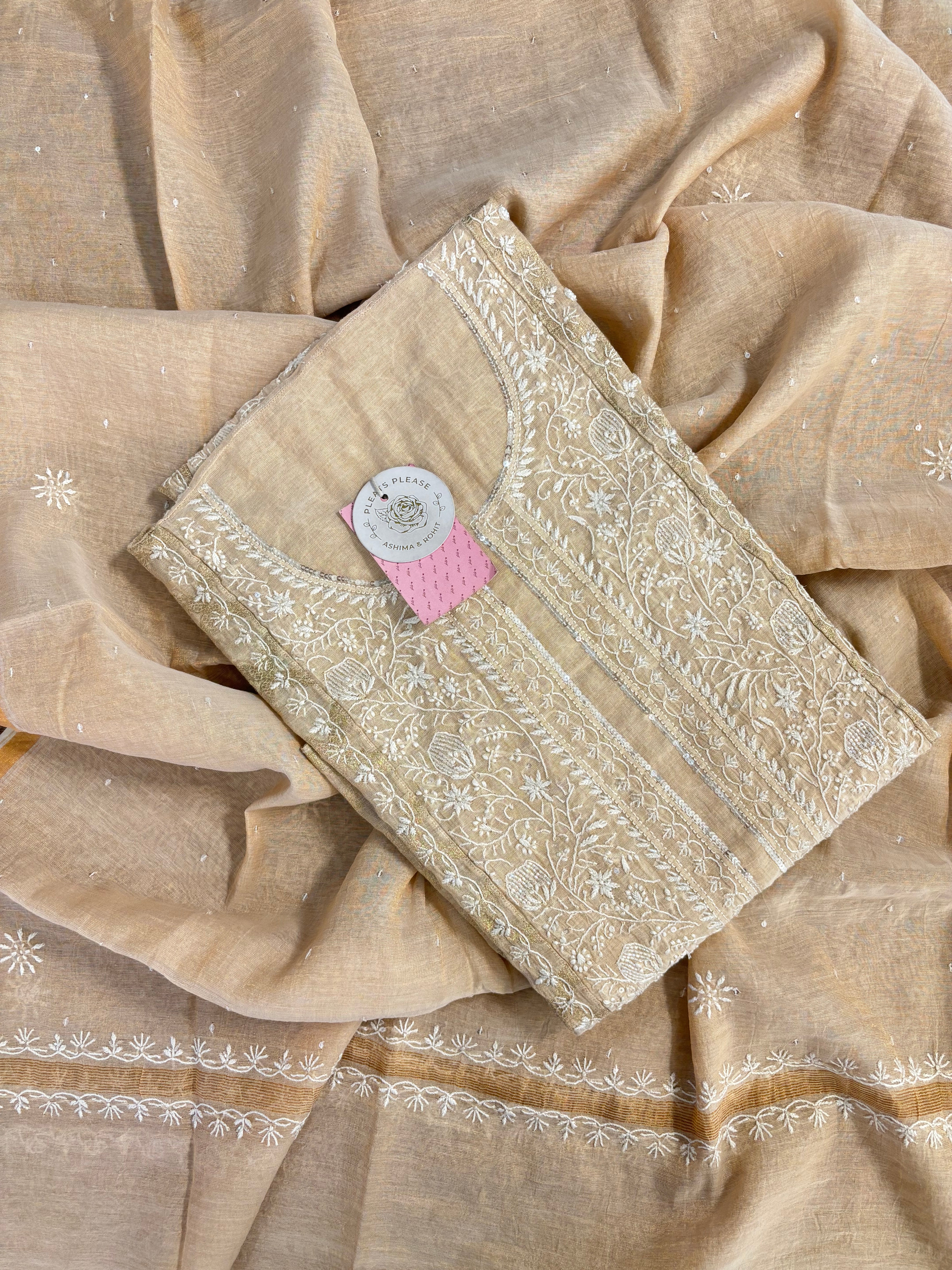 Dyeable Pure Tissue Chikankari Kurta & Dupatta