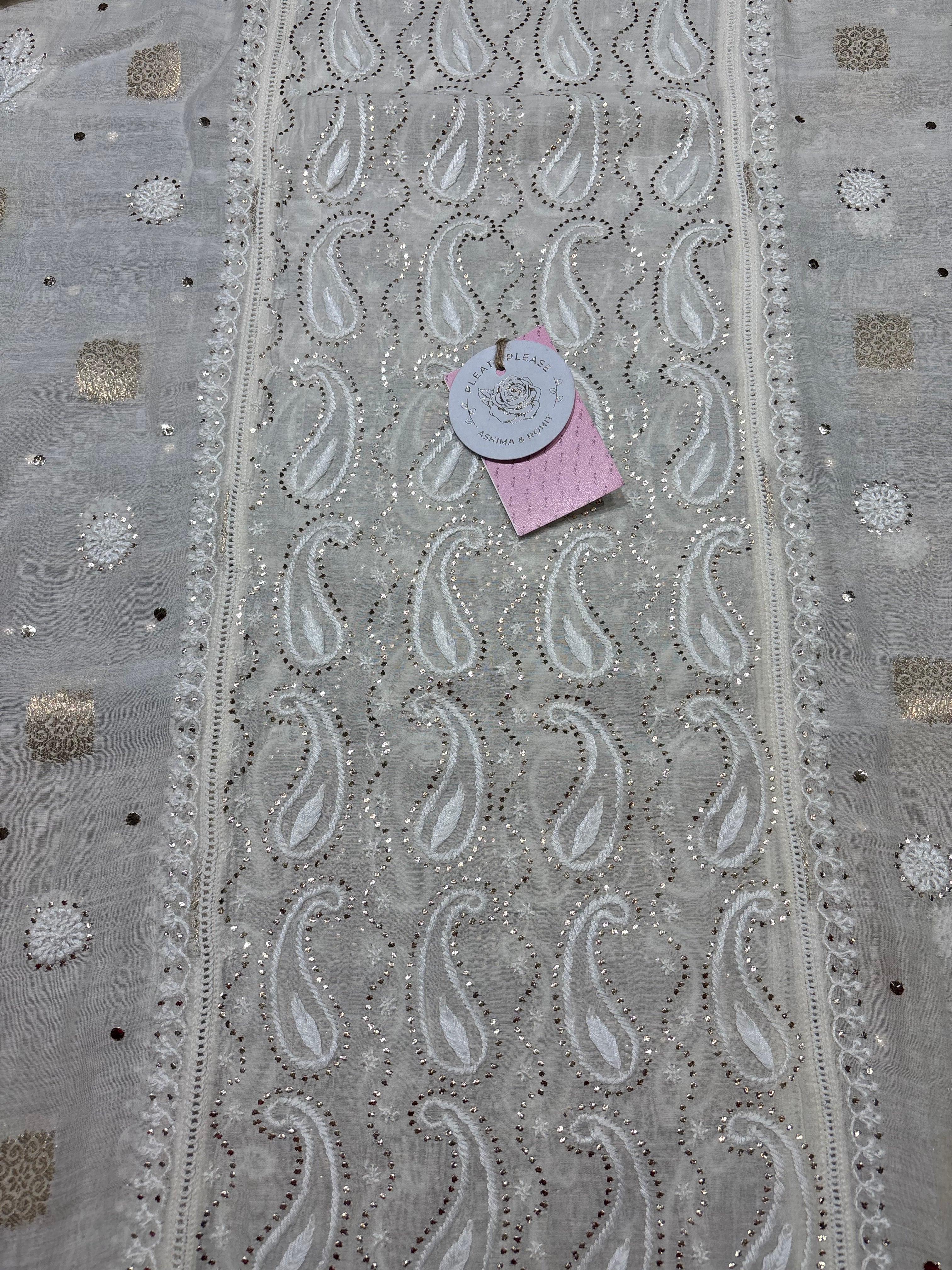 Dyeable Chanderi Mul Chikankari & Mukaish Kurta & Dupatta Set