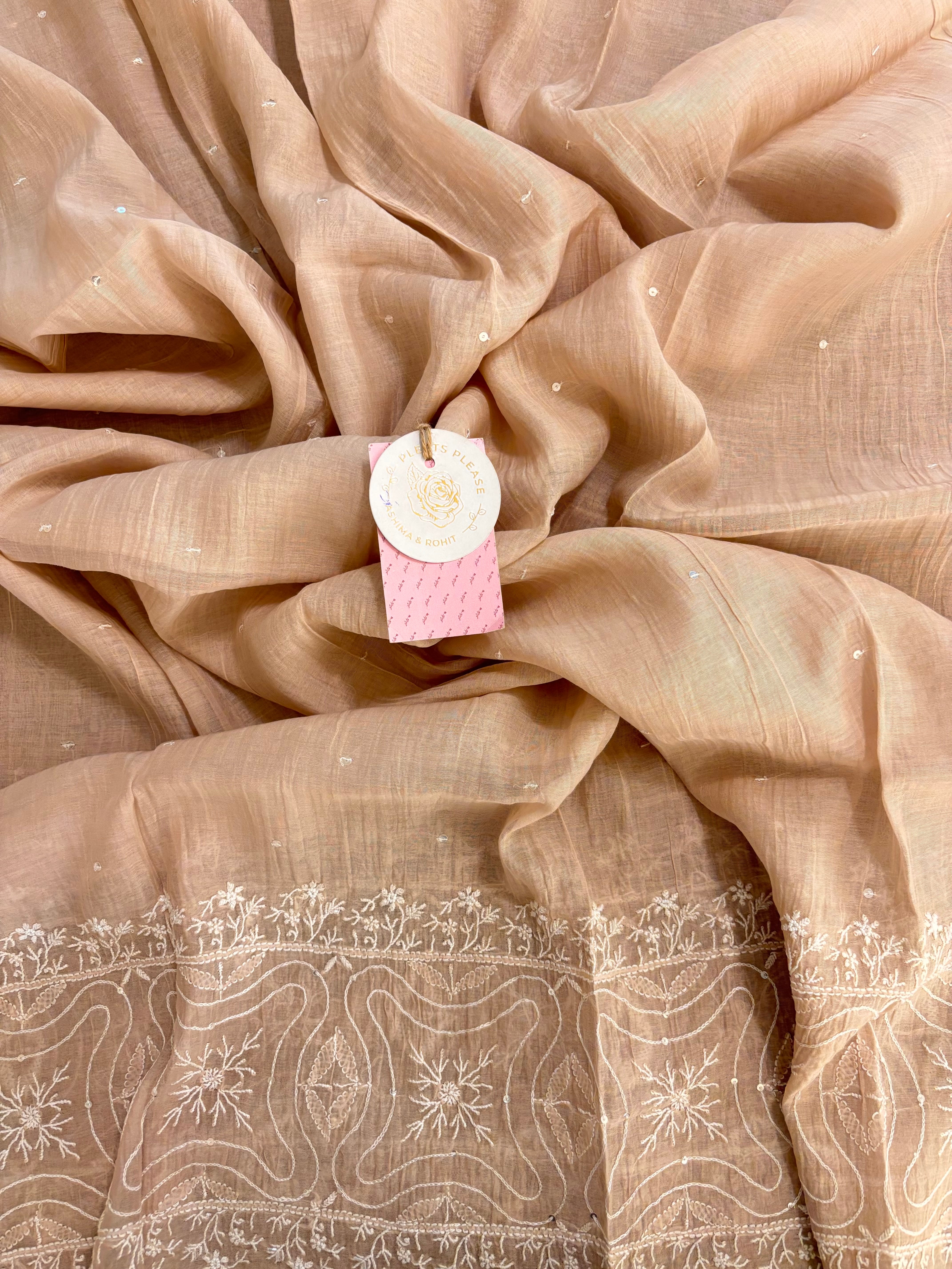 Pastel Peach Chanderi Mul Chikankari Kurta & Dupatta