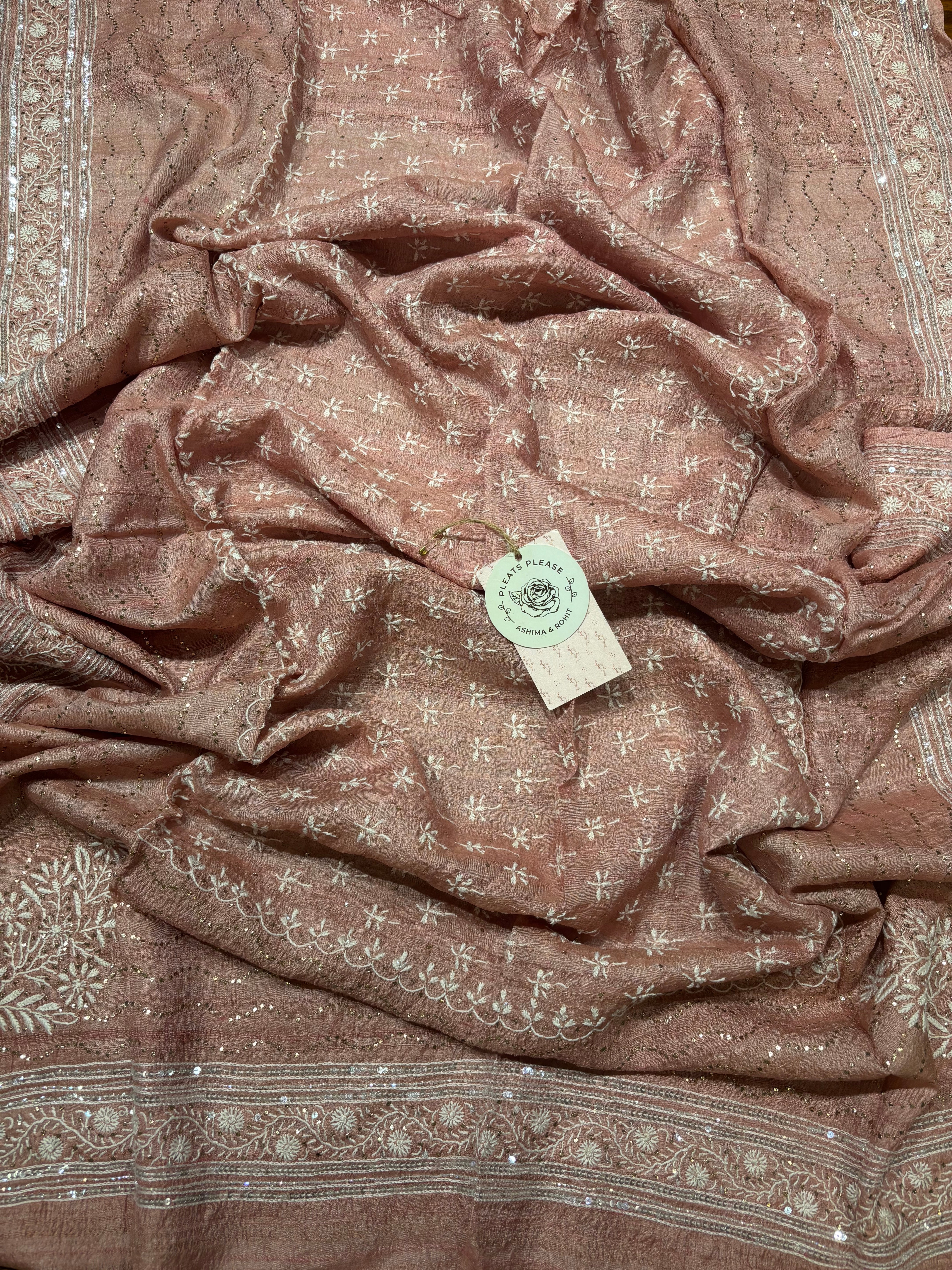 Flamingo Tussar Silk Chikankari And Mukaish Kurta And Dupatta Set
