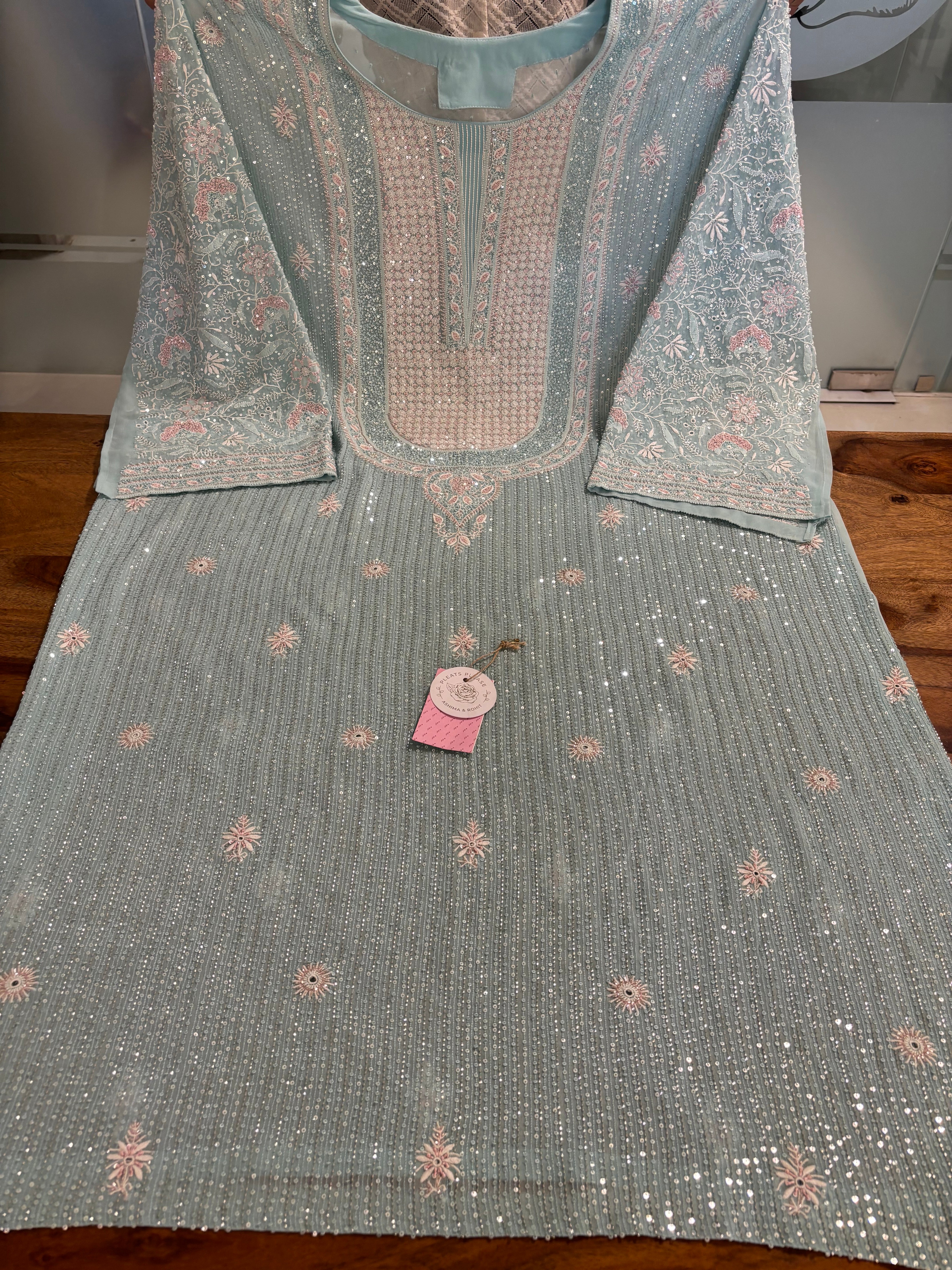Powder Blue Pure & Premium Georgette Chikankari kurta Dupatta set