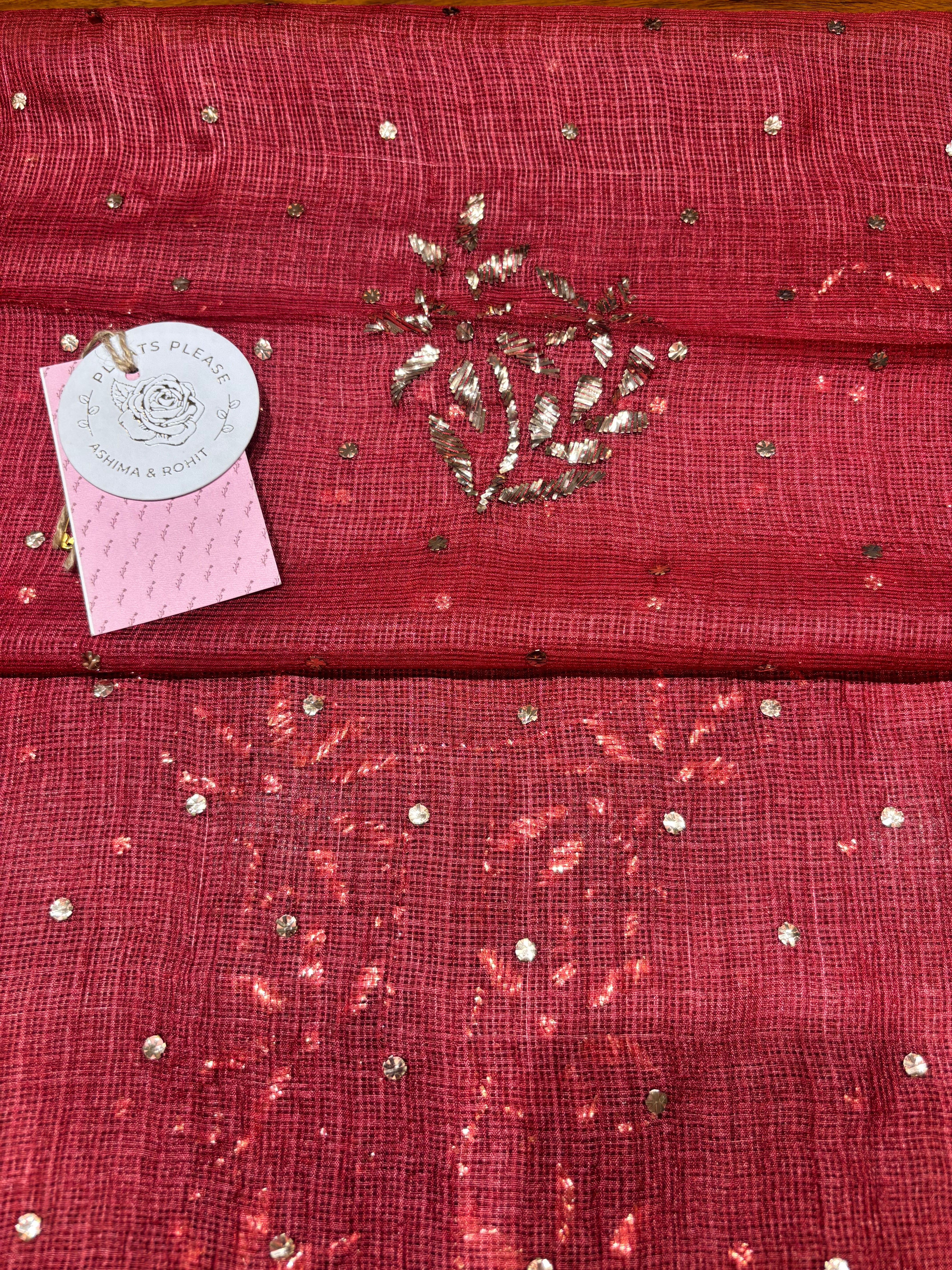 Maroon Kota Silk Mukaish Kurta & Dupatta Fabric