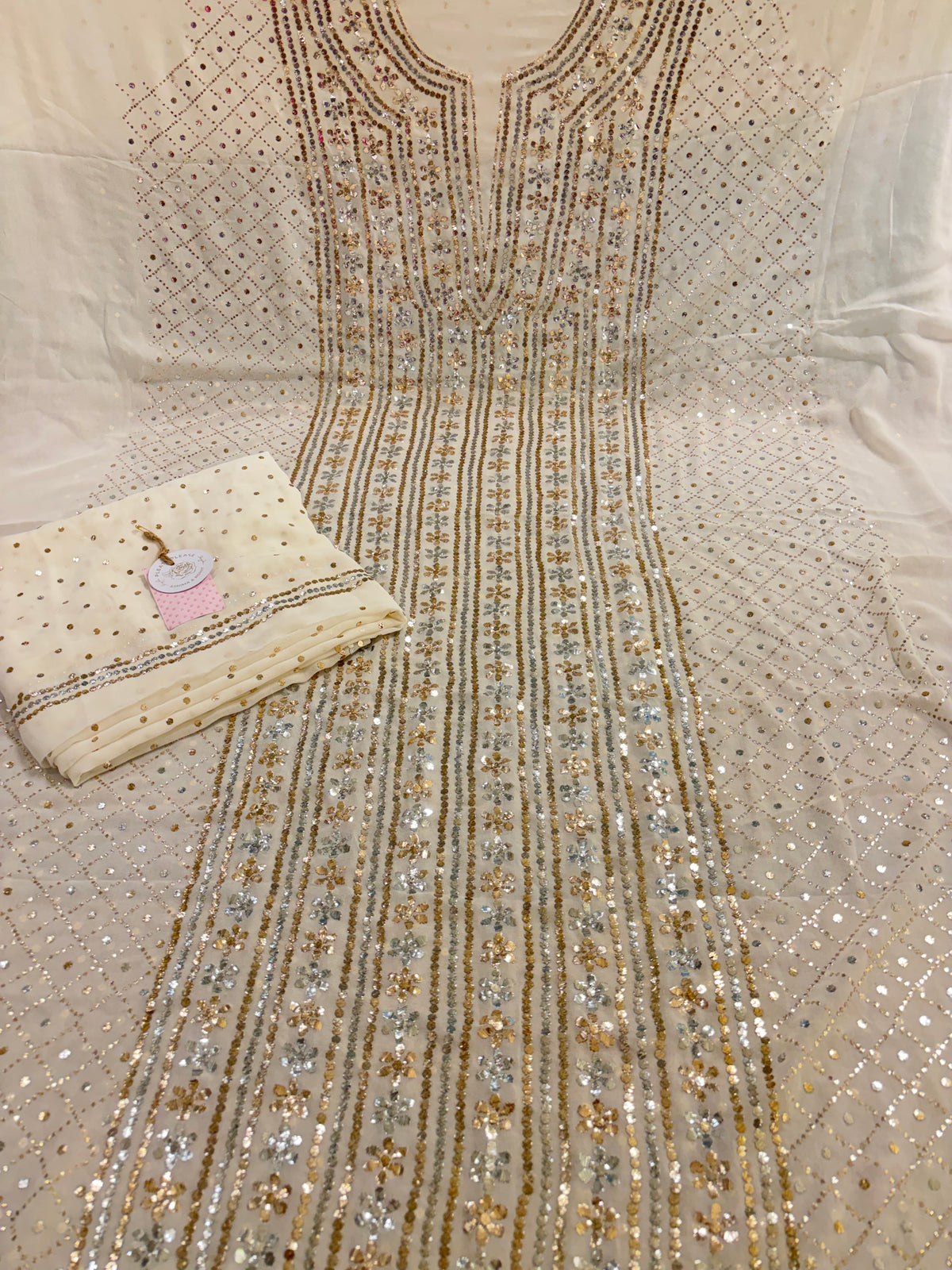 Dyeable Pure & Premium Georgette Mukaish Kurta & Dupatta