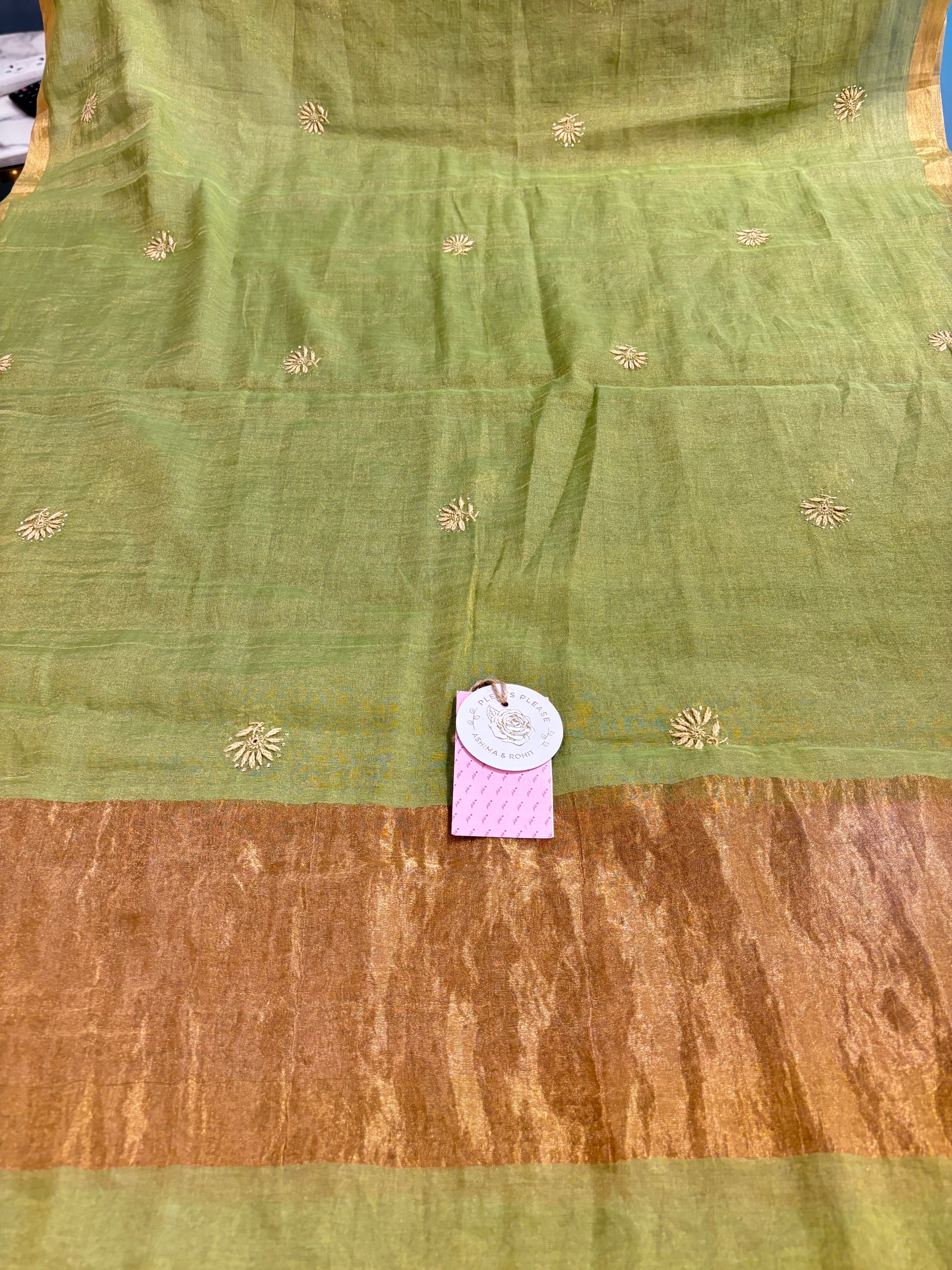 Warm Green Pure & Premium Tissue Chikankari Mukaish Kurta & Dupatta