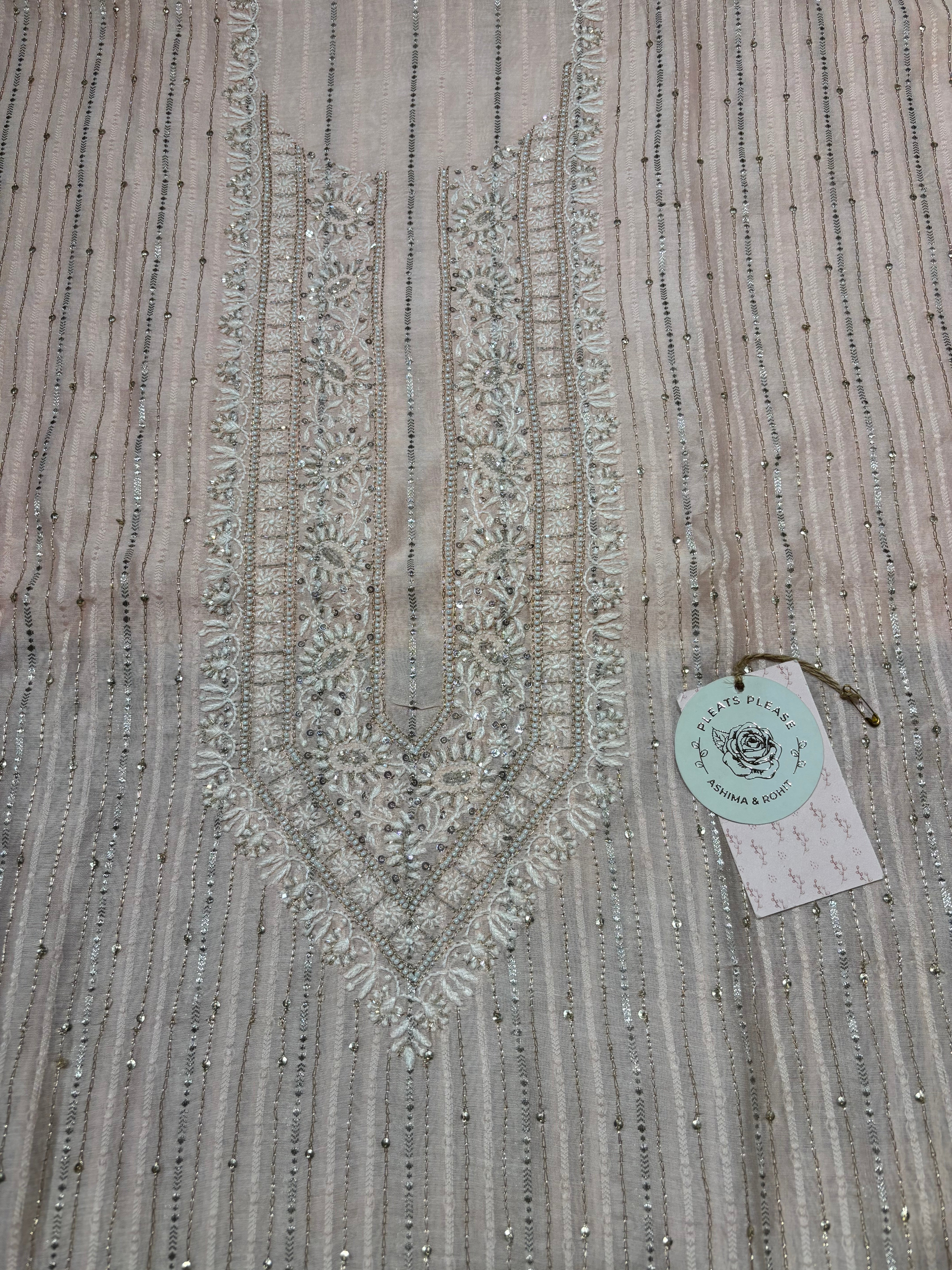 Powder Pink Chanderi Silk Chikankari Men’s Kurta Fabric