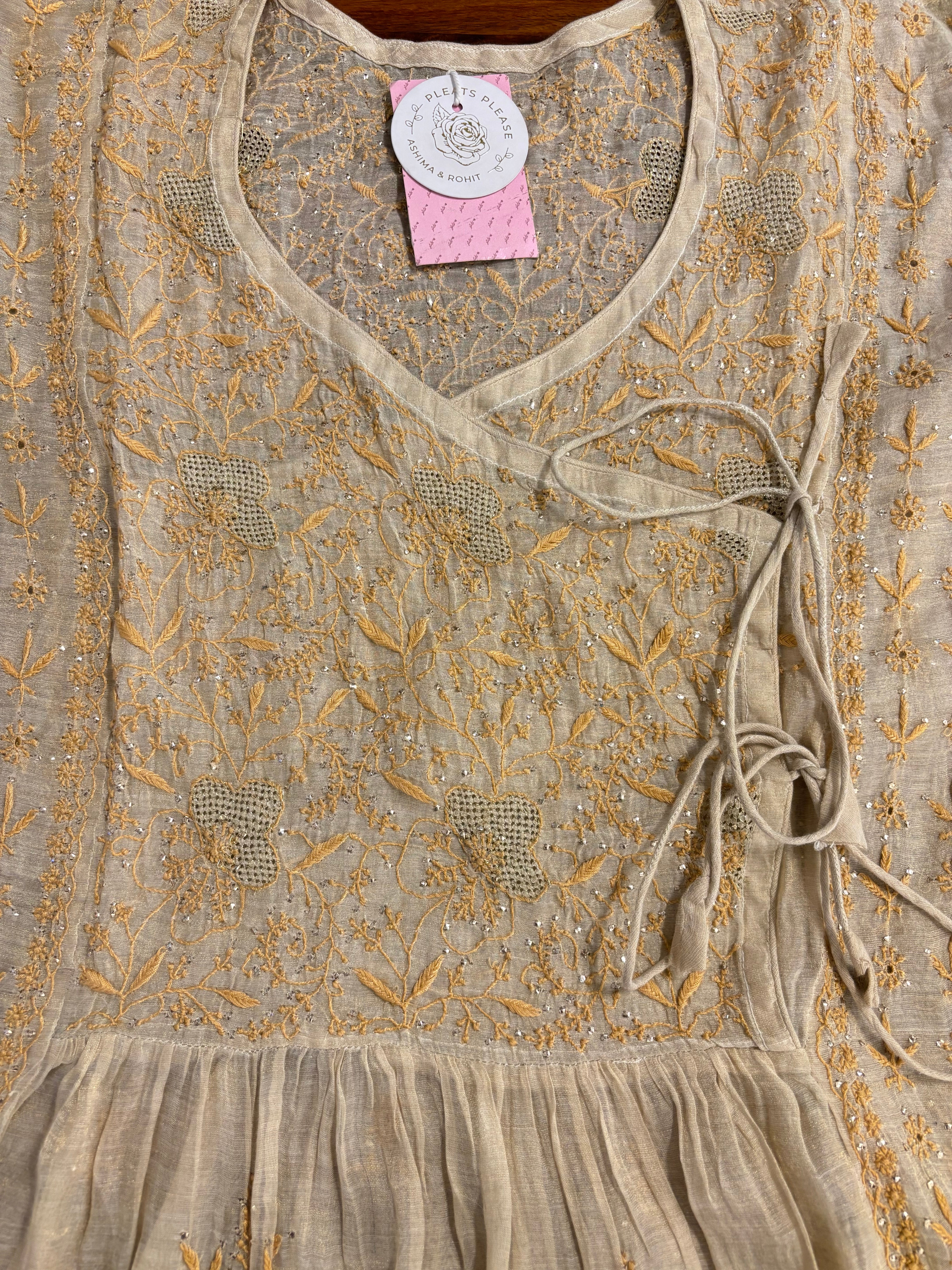 Dyeable Pure & Premium Tissue Mukaish Chikankari Angrakha Kurta & Dupatta