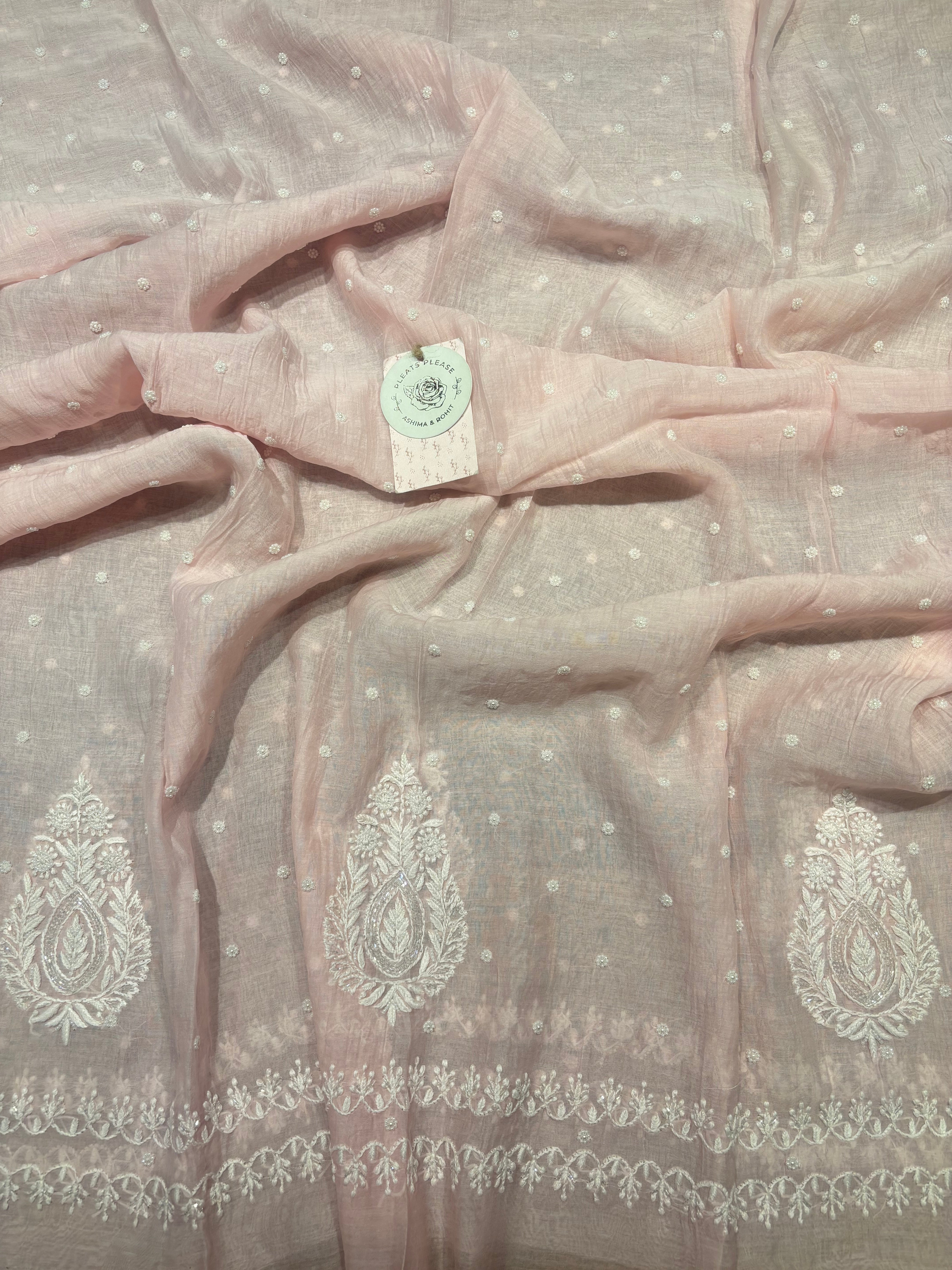 Soft Pink Chanderi Mul Chikankari Kurta & Dupatta Fabric
