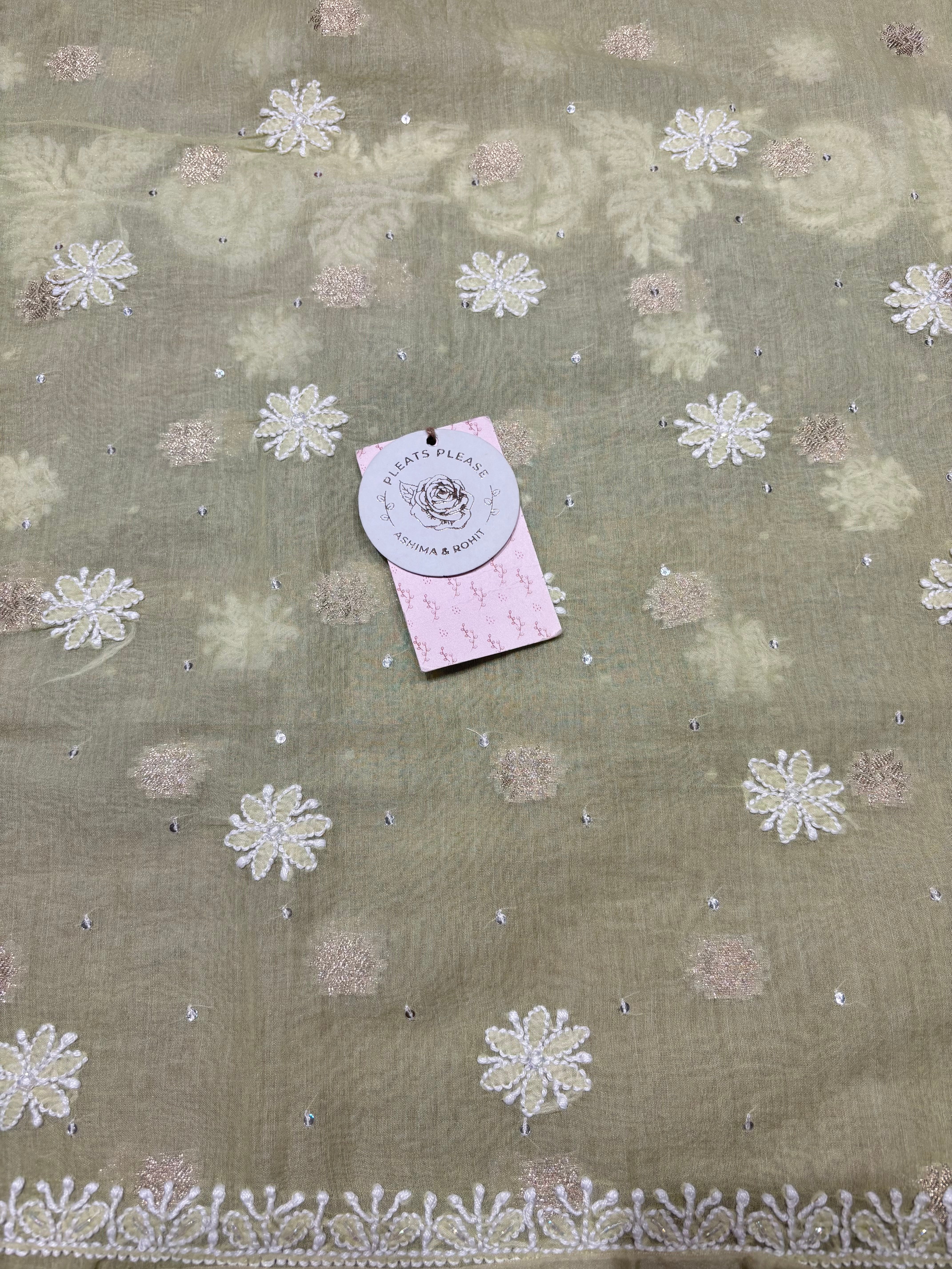 Pistachio Green Chanderi Silk Chikankari Kurta & Dupatta Fabric