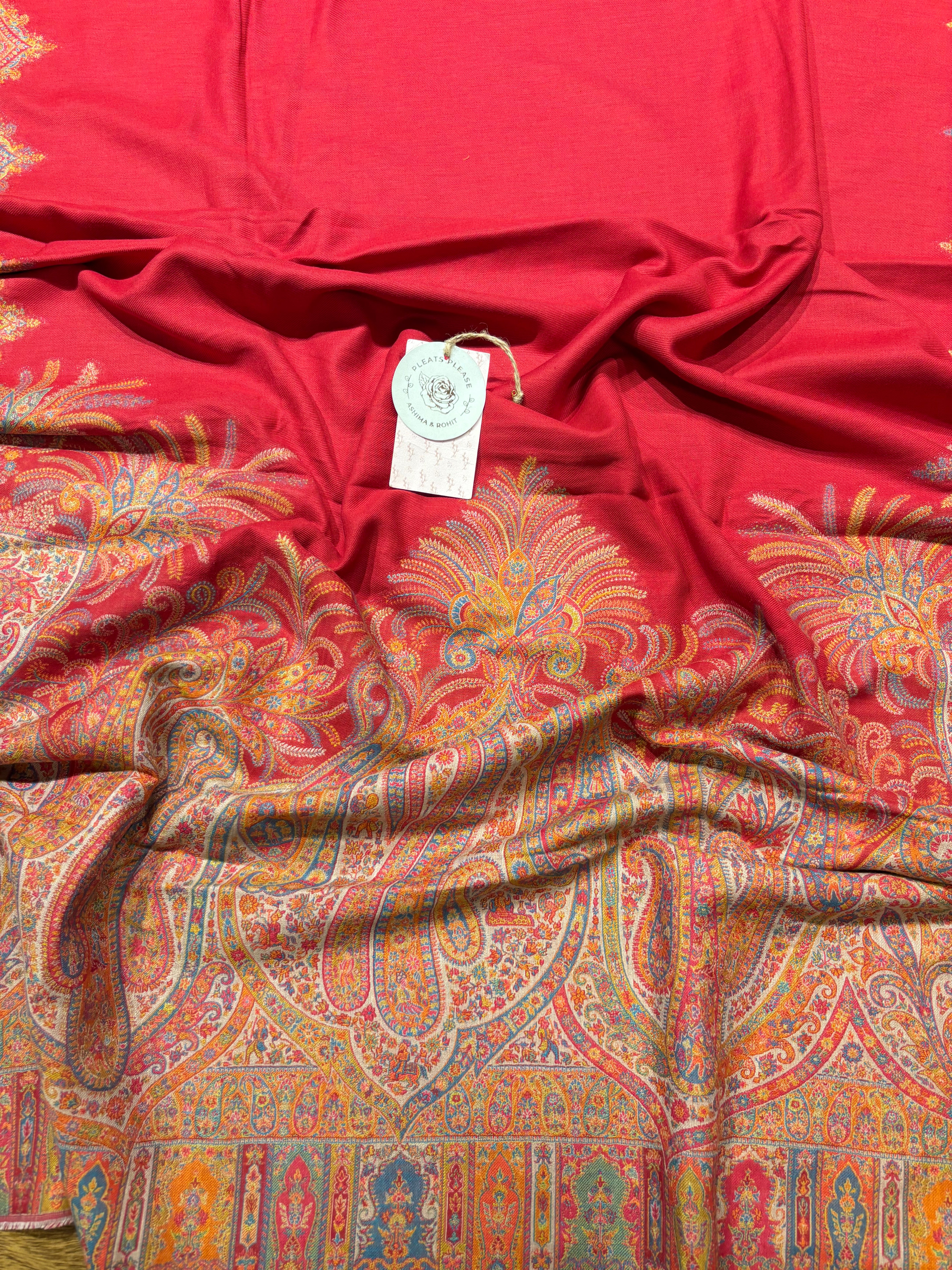 Coral Red Woollen Cashmere Shawl
