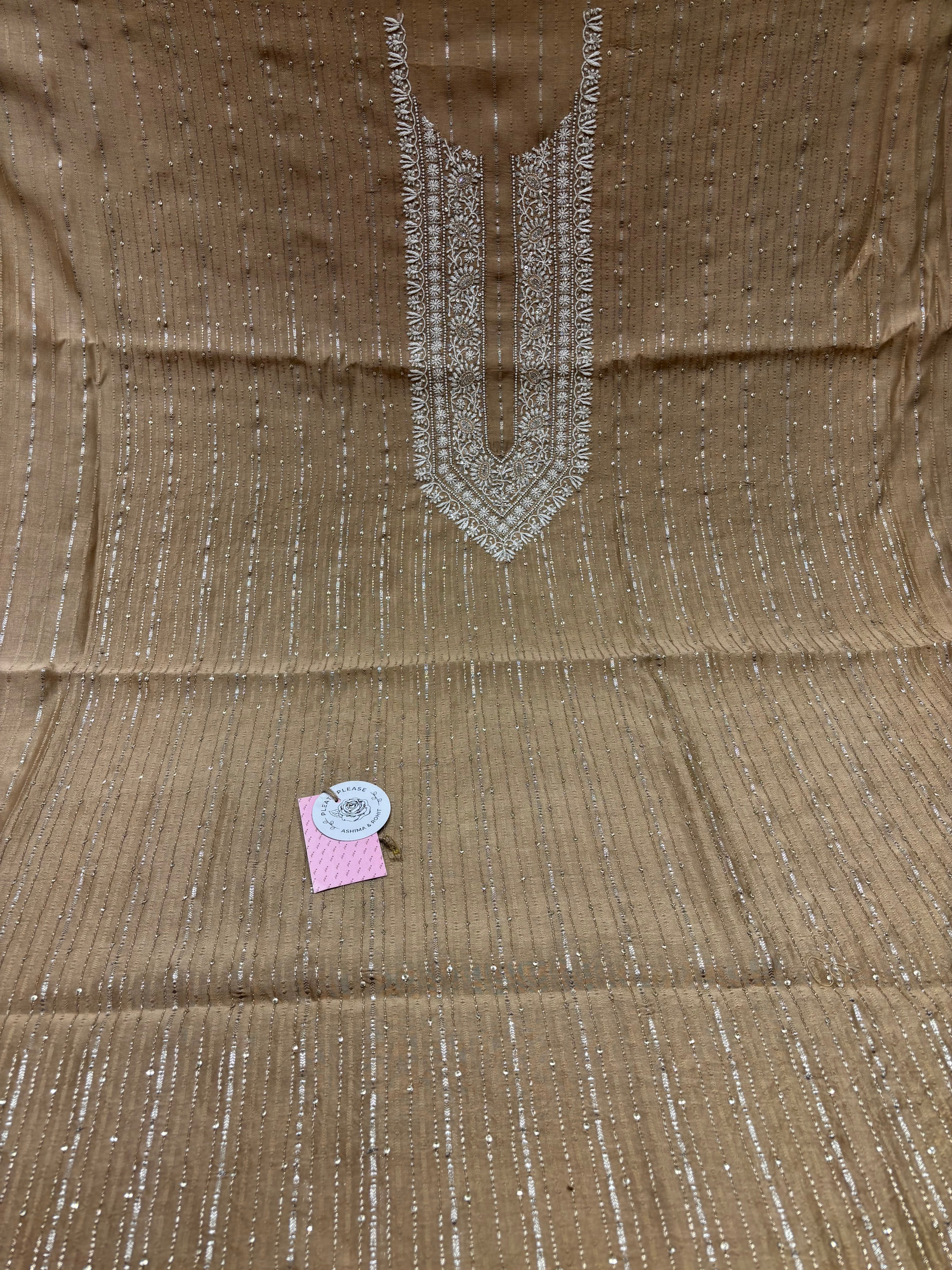 Brown Chanderi Silk Chikankari Men’s Kurta Fabric