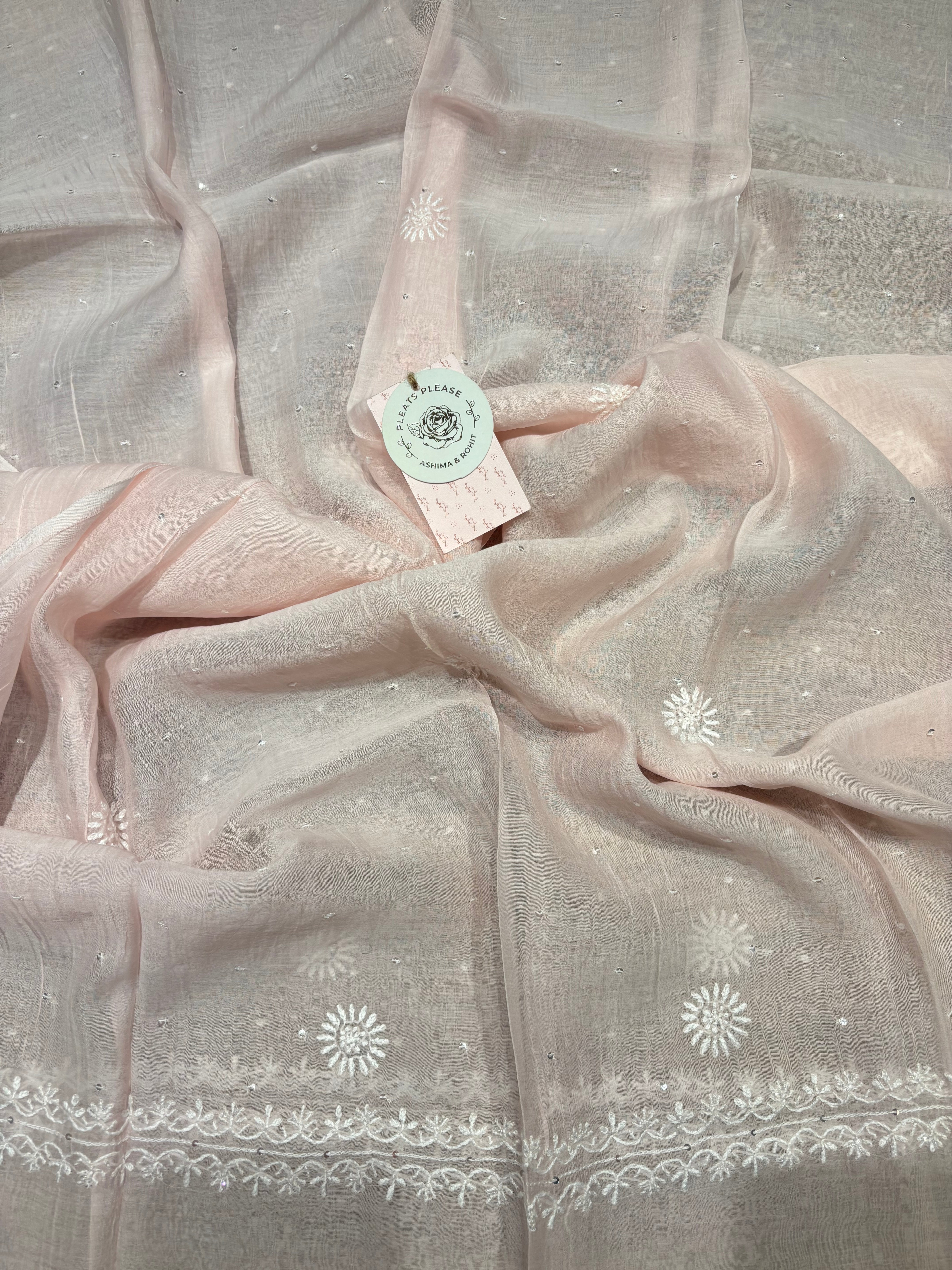 Pink Chanderi Mul Chikankari Kurta and Dupatta Set