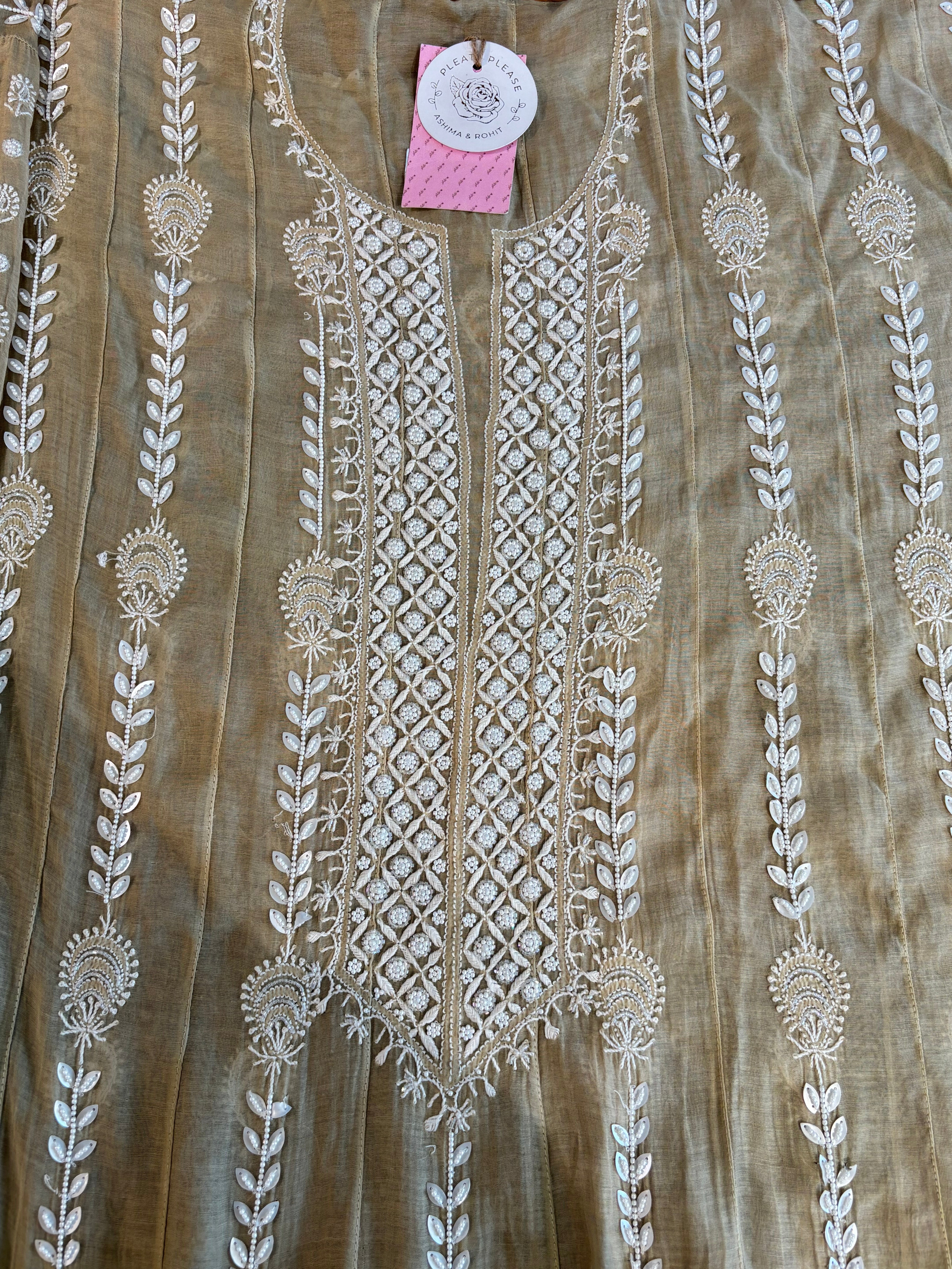 Earthy Brown Ombré Chanderi Chikankari Anarkali & Dupatta