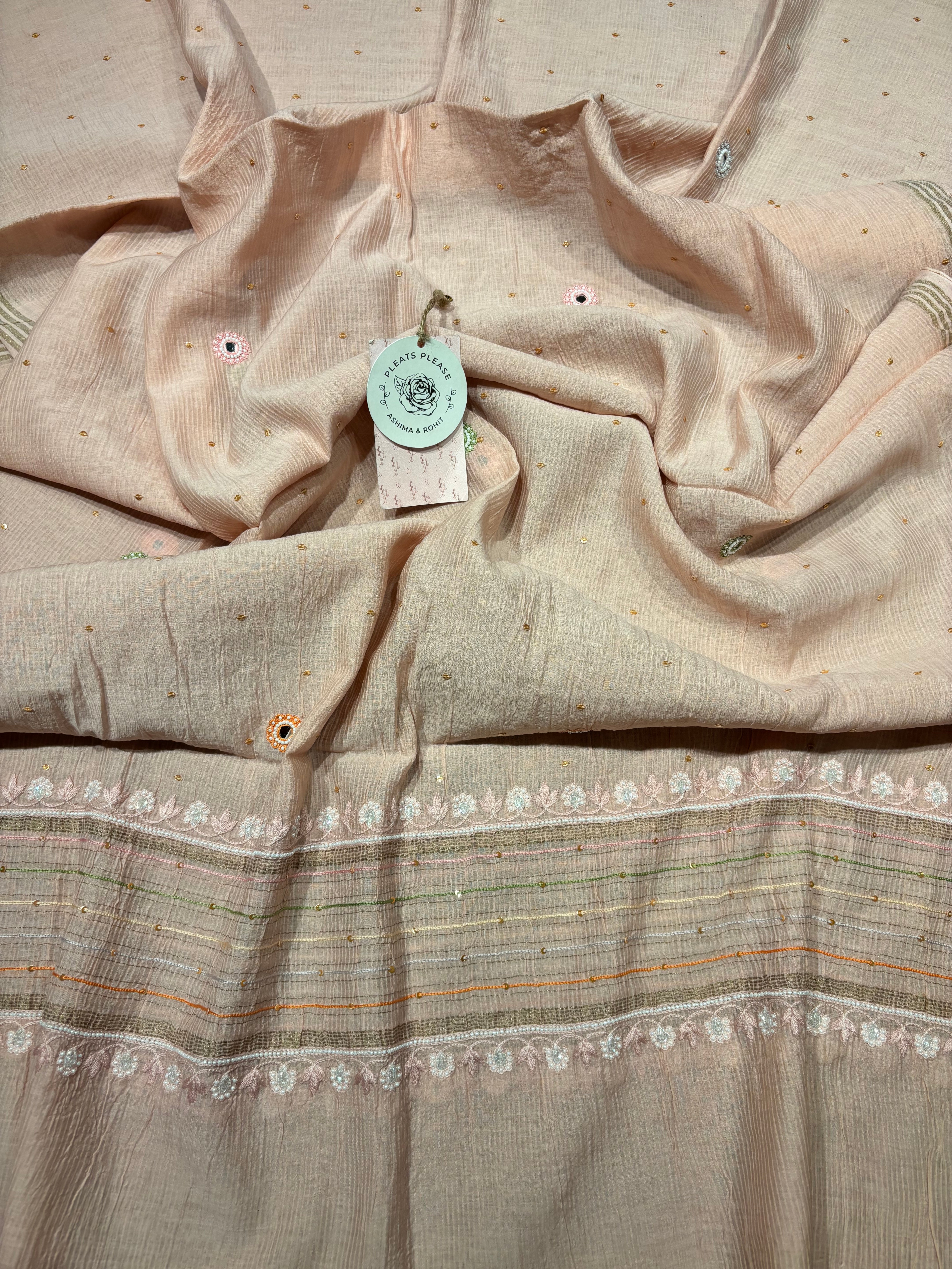 Pink Chanderi Mul Chikankari Kurta And Dupatta Set