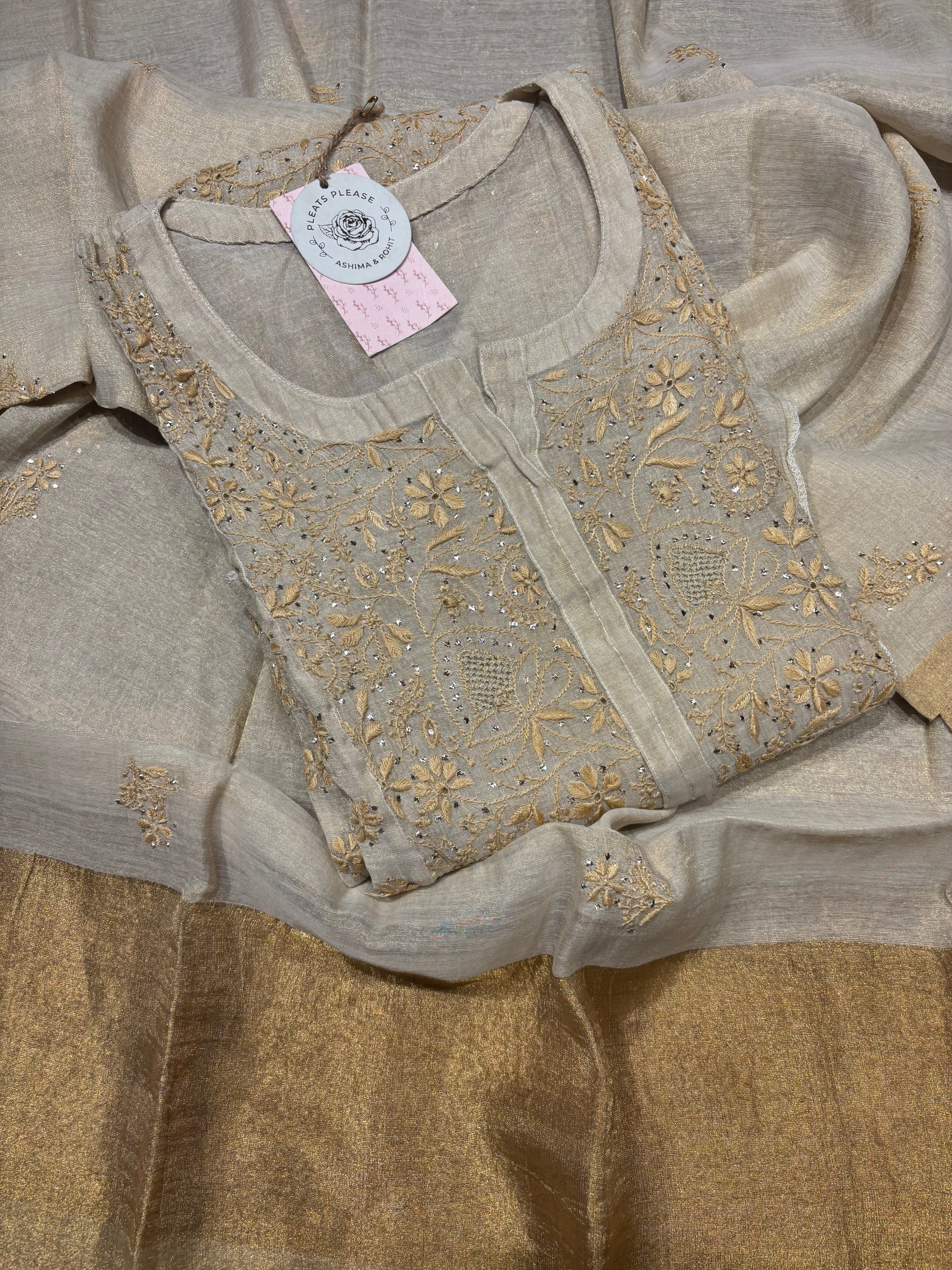 Dyeable Natural Tissue Chikankari Kurta And Dupatta Set