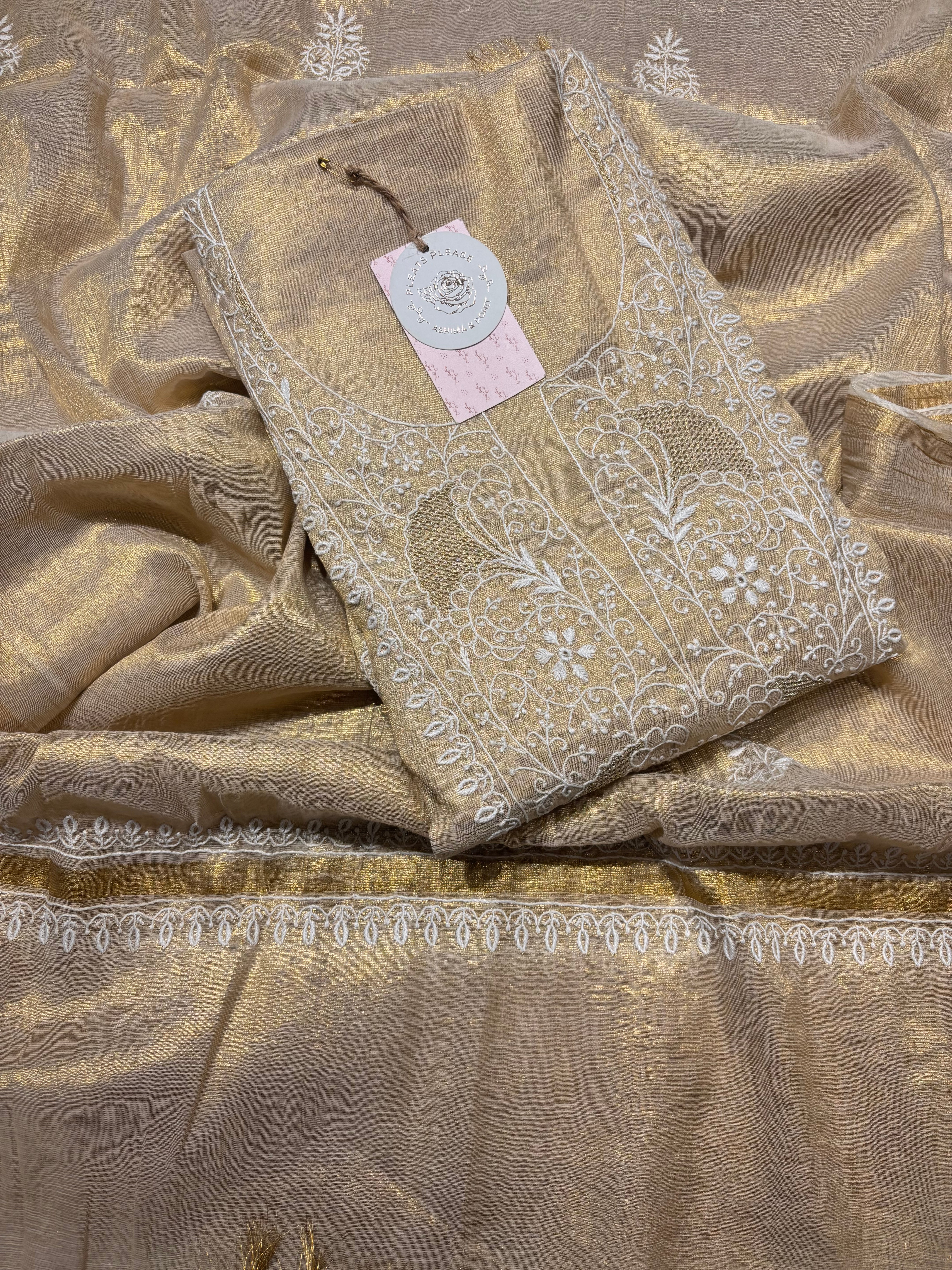 Dyeable Tissue Chikankari Kurta and Dupatta Fabric