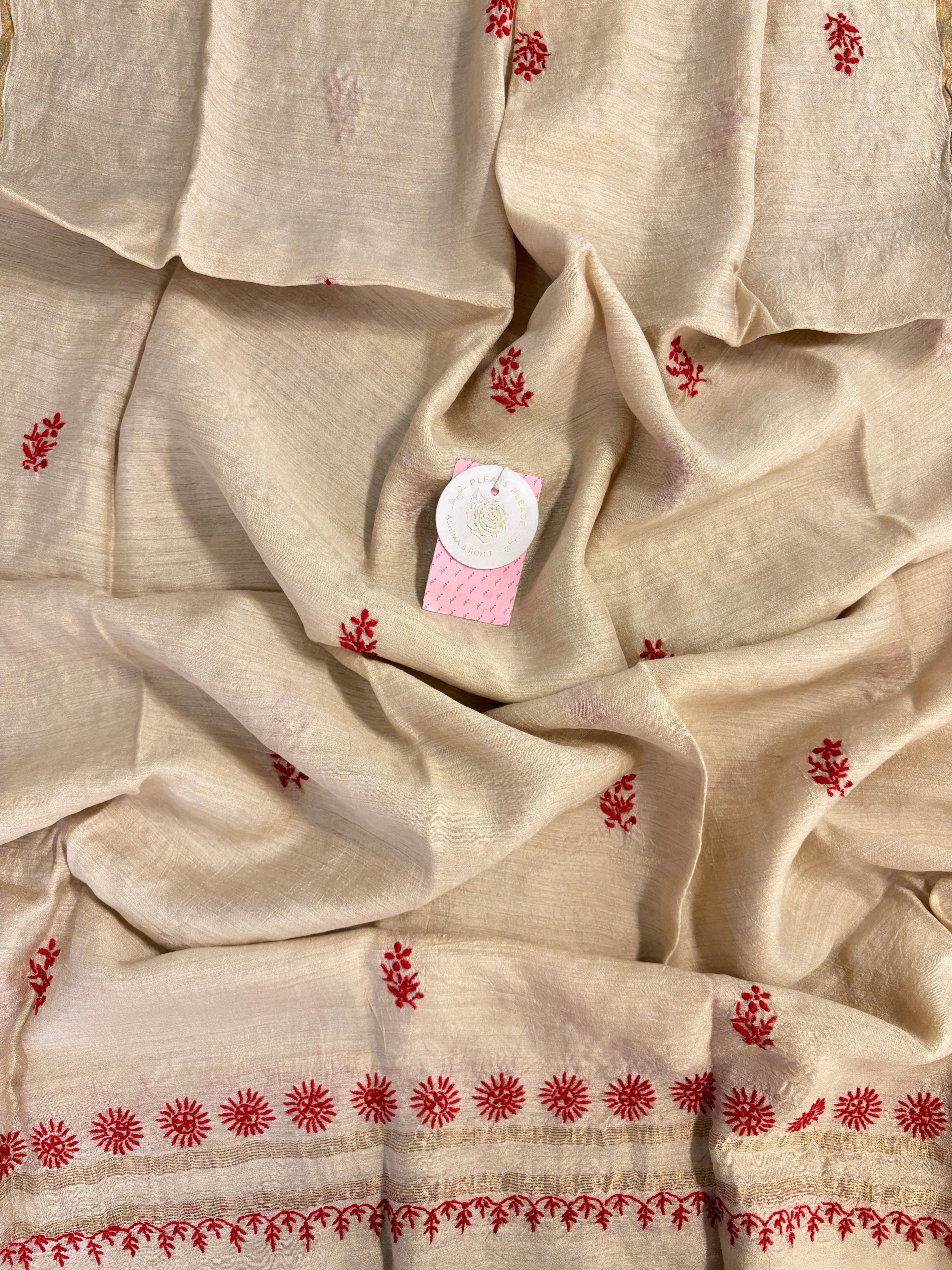 Dyeable Munga Silk Chikankari Kurta & Dupatta Set - Pleats PleaseChikankari