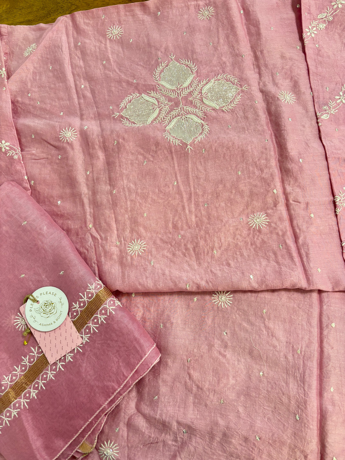 Pink Chanderi Chikankari Kurta & Dupatta