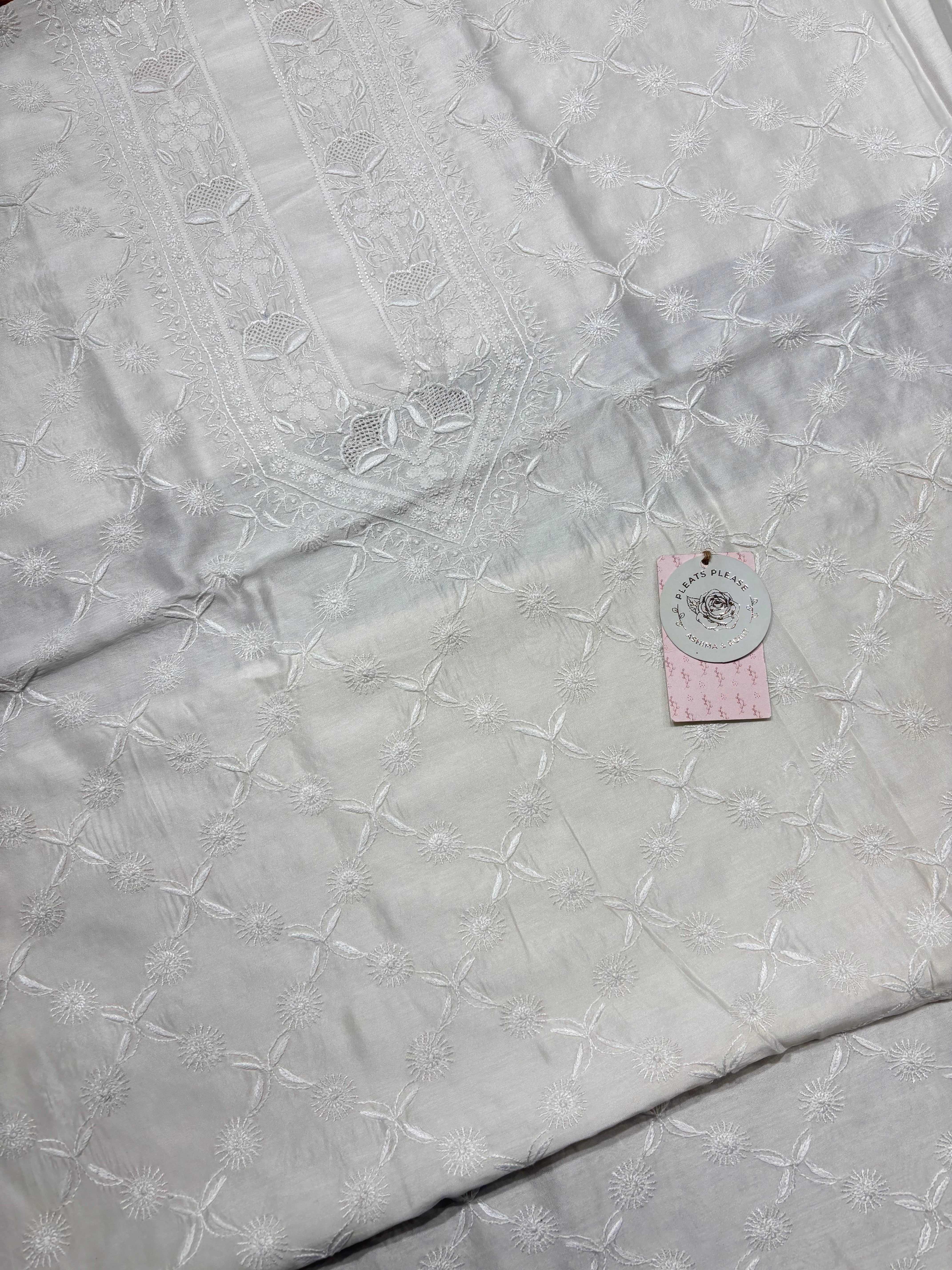 Dyeable Chanderi Silk Chikankari Men’s Kurta Fabric