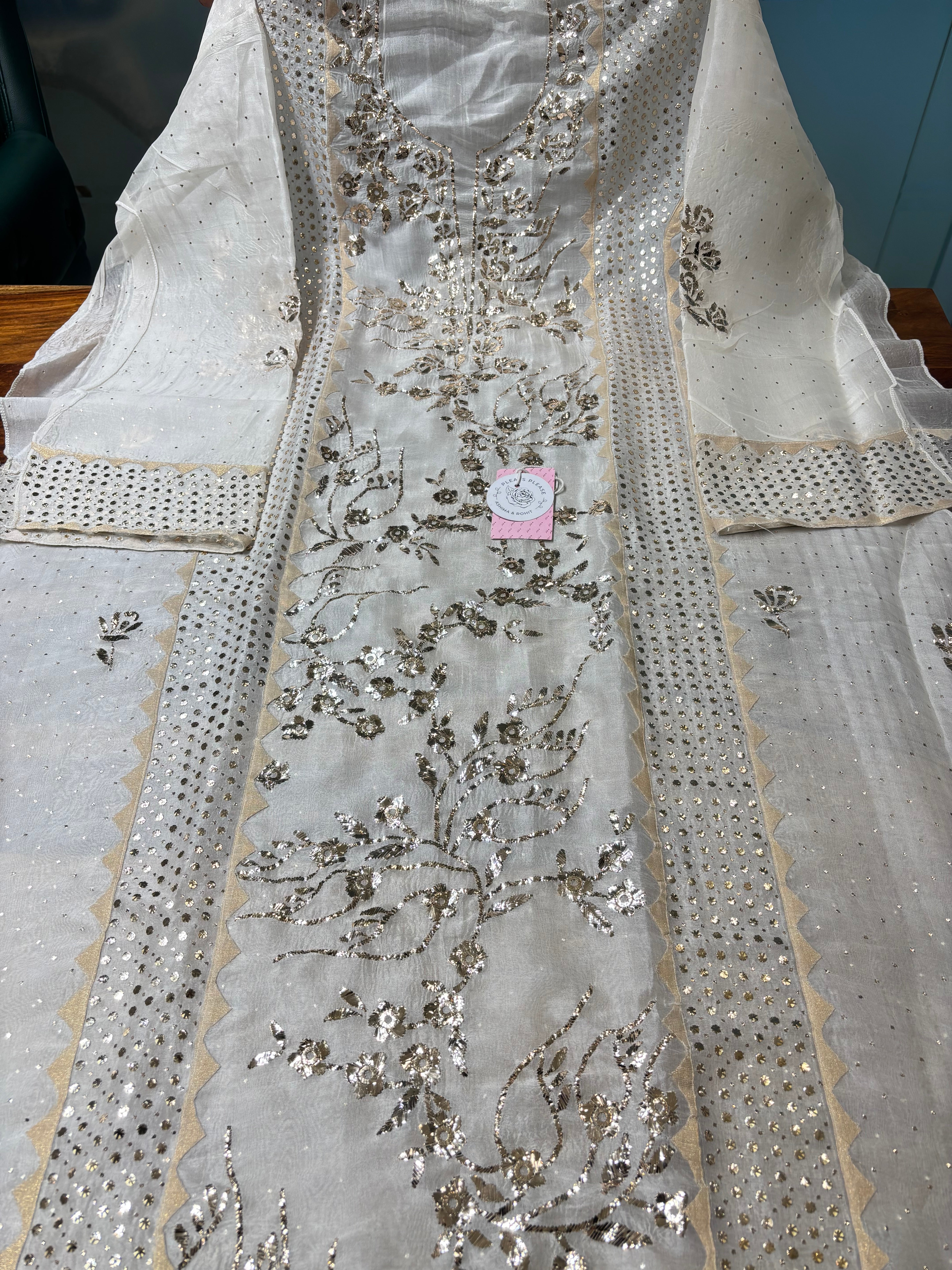 Dyeable Pure Organza Silk Mukaish  Kurta & Dupatta